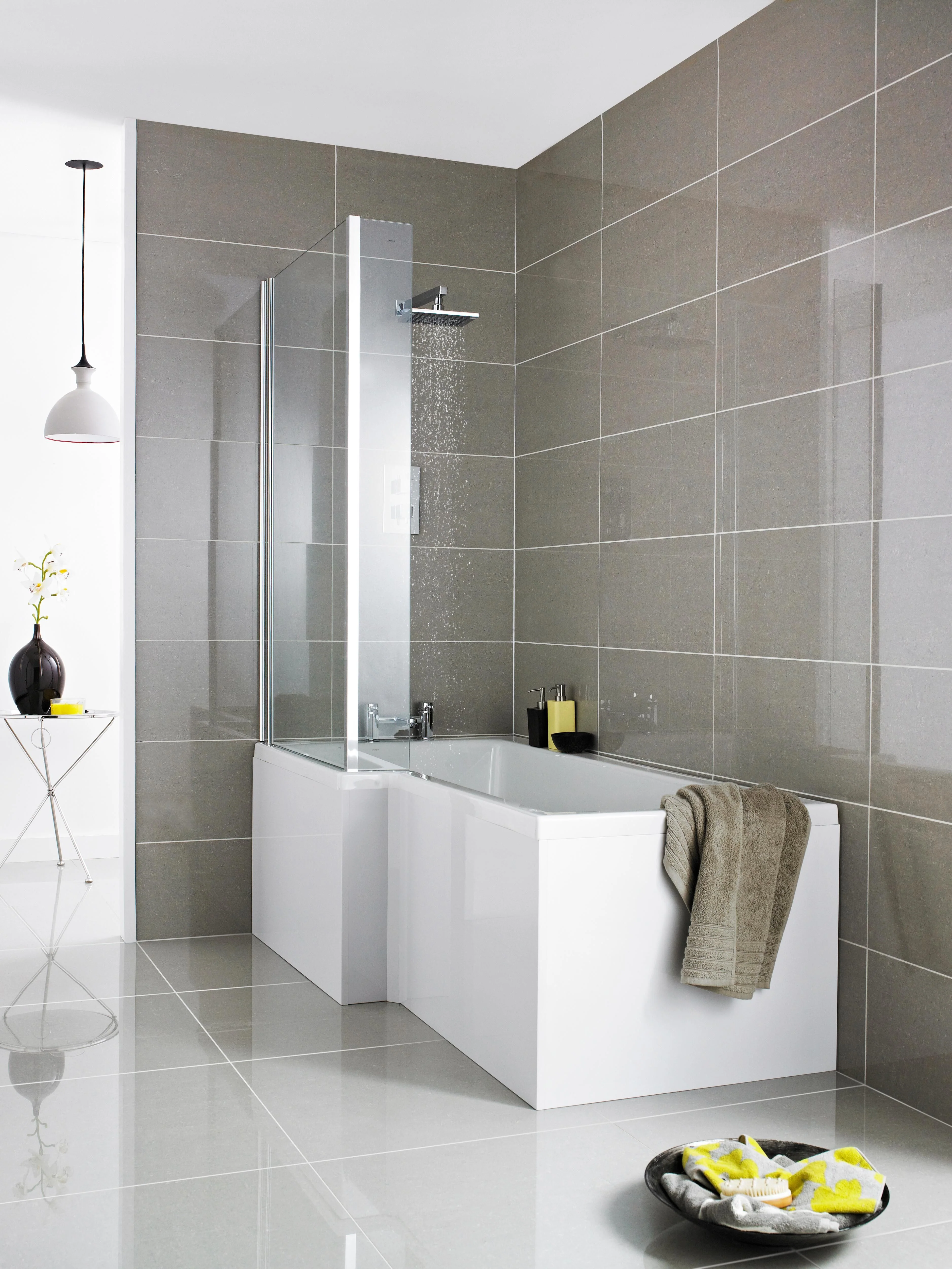 Square L-Shaped Shower Bath Panel - Gloss White - Image 4