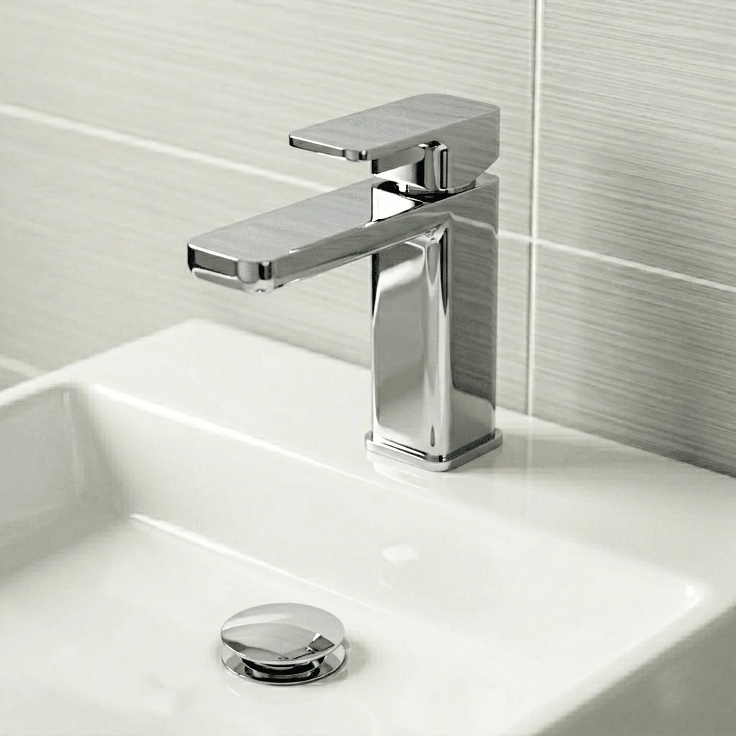 Swinscoe Square Mono Basin Mixer Tap with Push Button Waste – Choice of Finish - Image 2