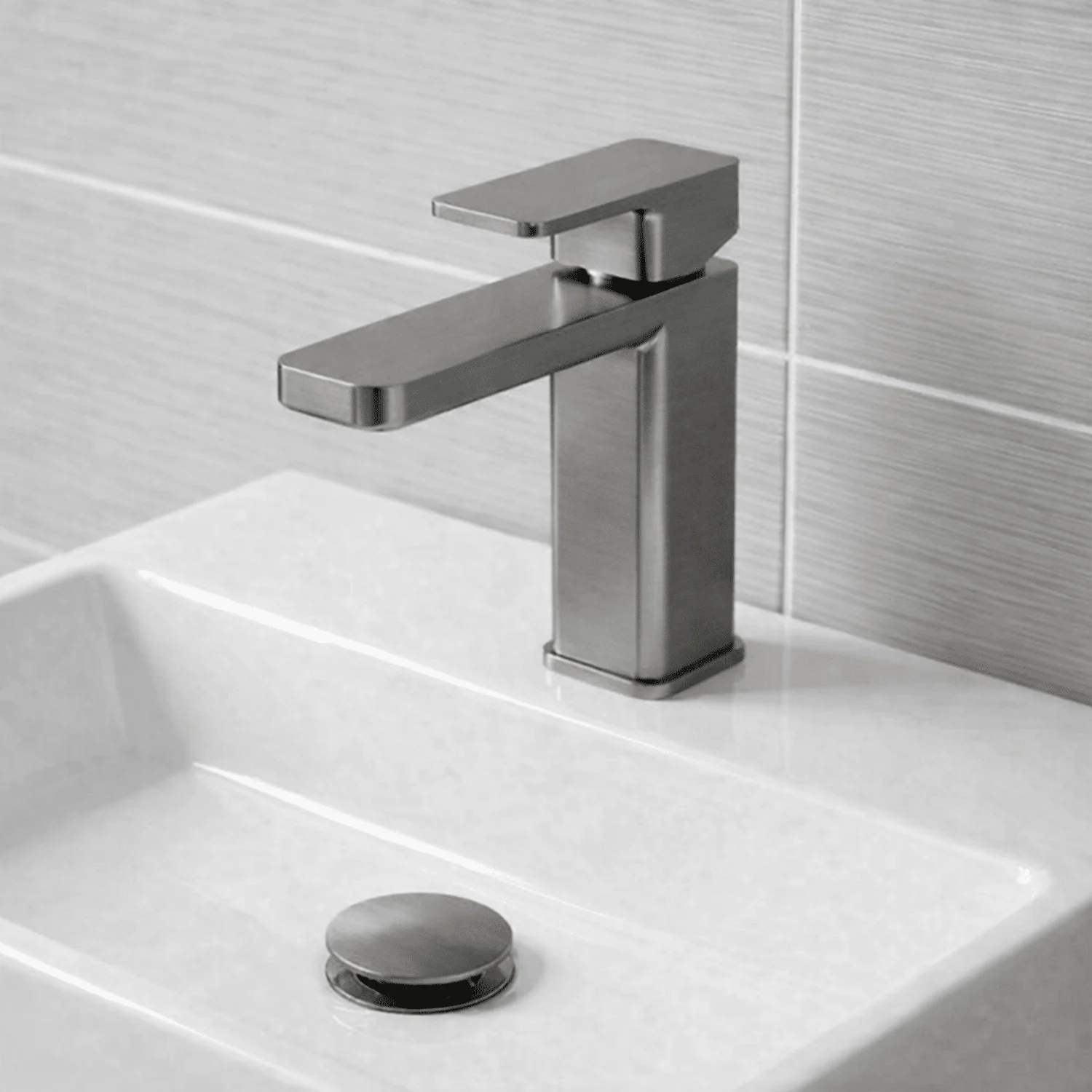 Swinscoe Square Mono Basin Mixer Tap with Push Button Waste – Choice of Finish - Image 4