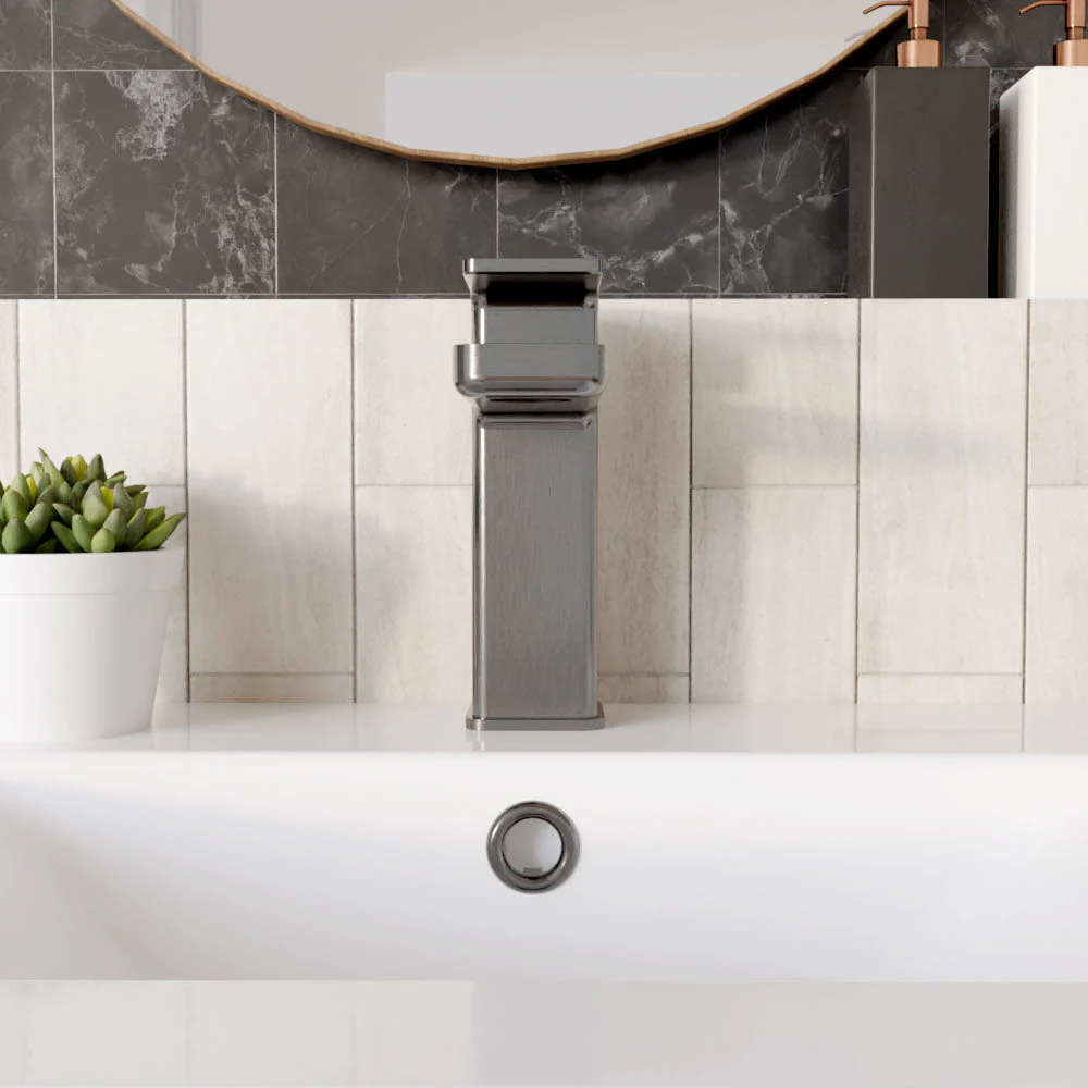 Swinscoe Square Mono Basin Mixer Tap with Push Button Waste – Choice of Finish - Image 9