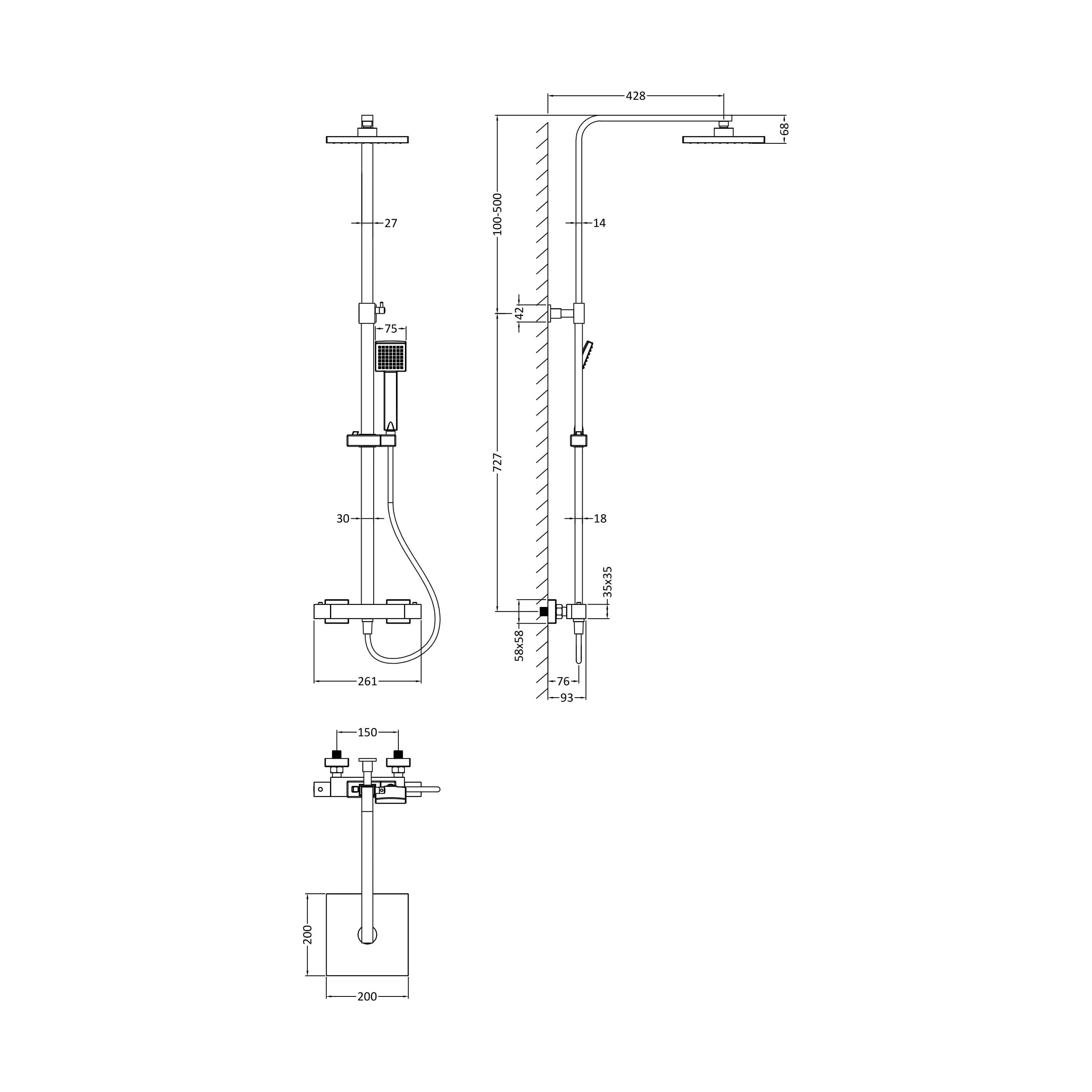 Swinscoe Square Thermostatic Shower Kit with Fixed Head & Adjustable Handset - Multiple Colours Available - Image 11