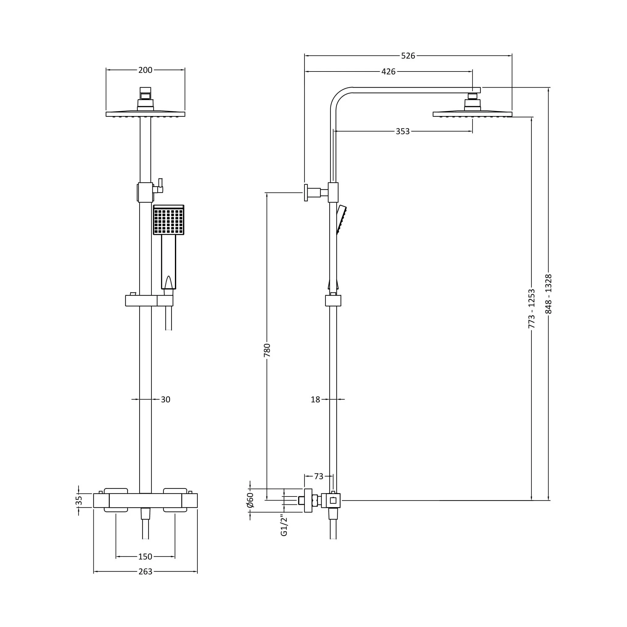 Swinscoe Square Thermostatic Shower Kit with Fixed Head & Adjustable Handset - Multiple Colours Available - Image 12