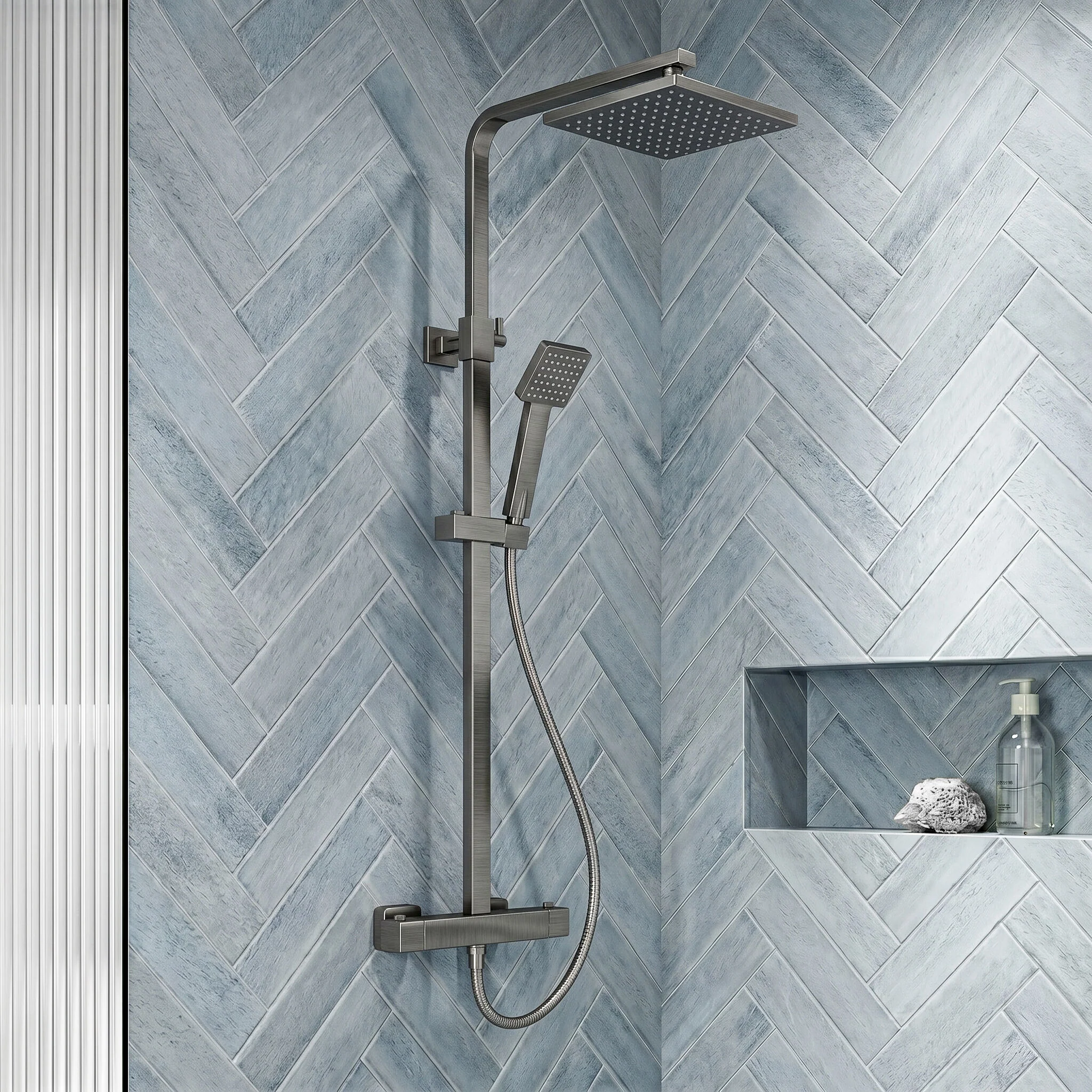 Swinscoe Square Thermostatic Shower Kit with Fixed Head & Adjustable Handset - Multiple Colours Available - Image 3