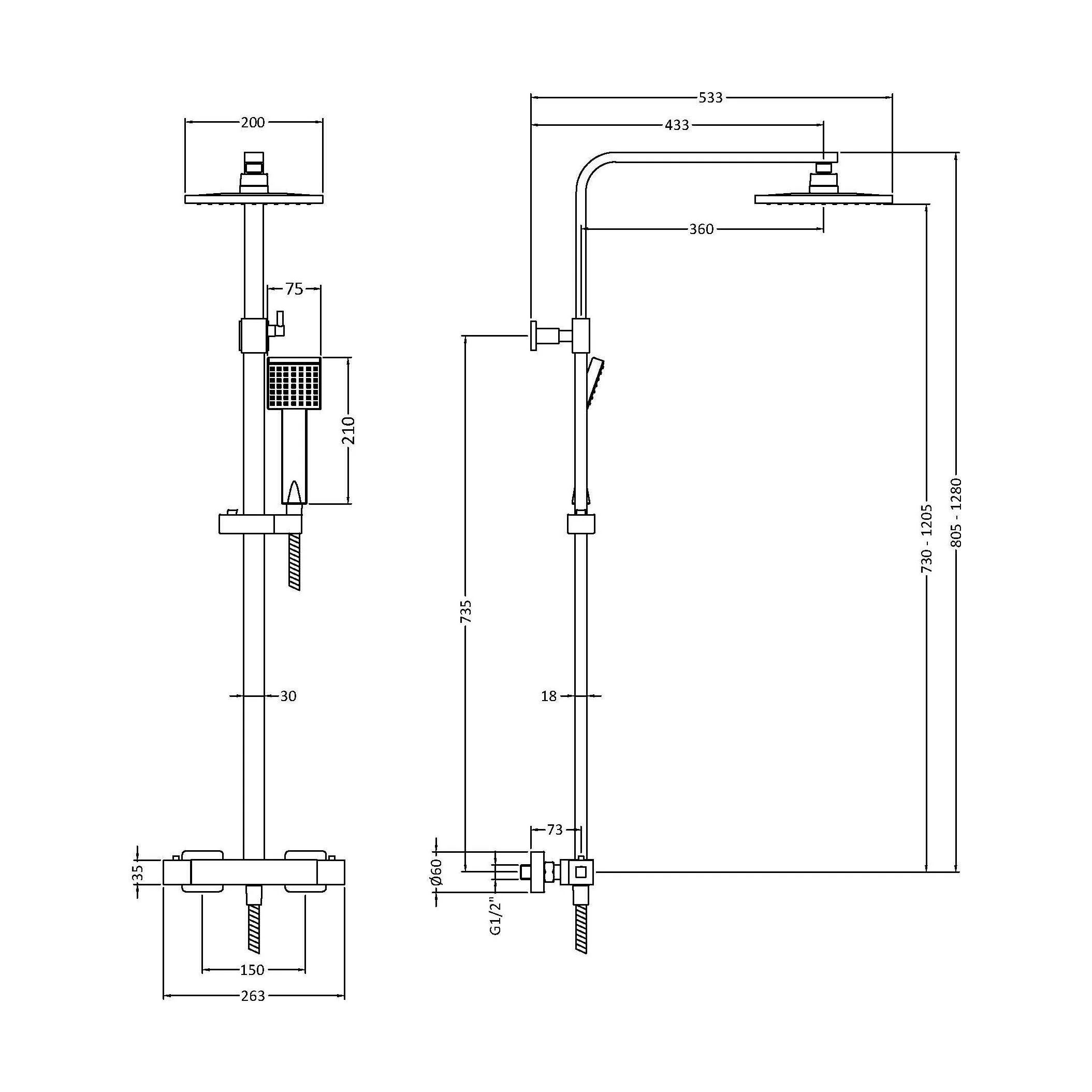 Swinscoe Square Thermostatic Shower Kit with Fixed Head & Adjustable Handset - Multiple Colours Available - Image 9