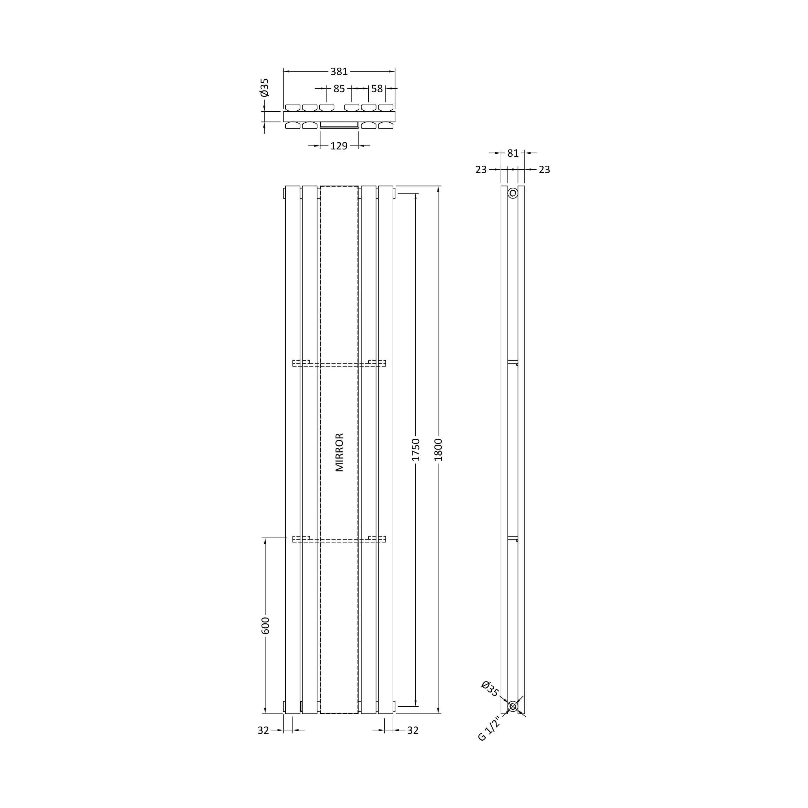 Edingale Square Vertical Double Panel Radiator with Mirror, 3344 BTU, 1800mm x 354mm - Choice of Colour - Image 9