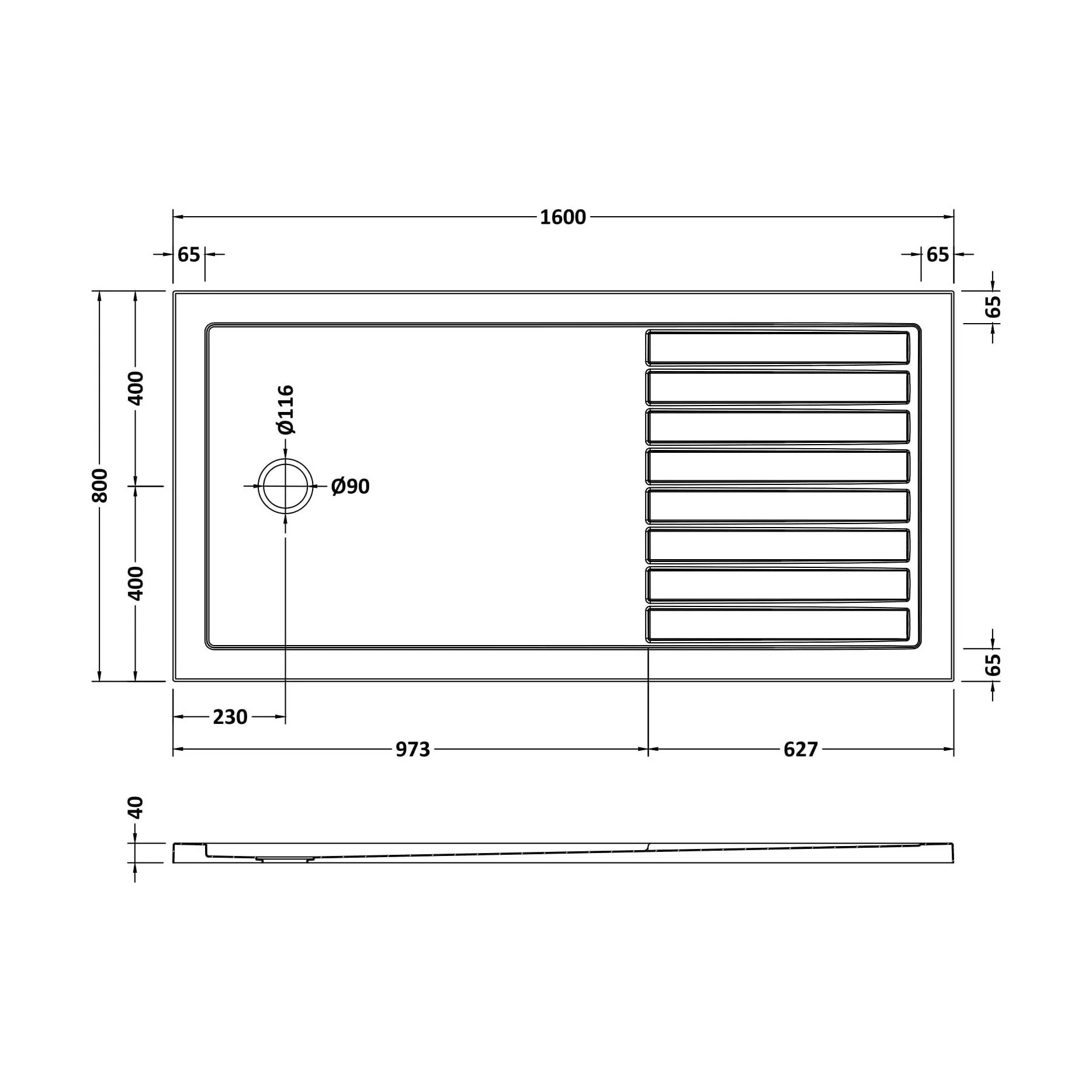 SR Walk In Shower Tray 1600x800x40 - Image 3