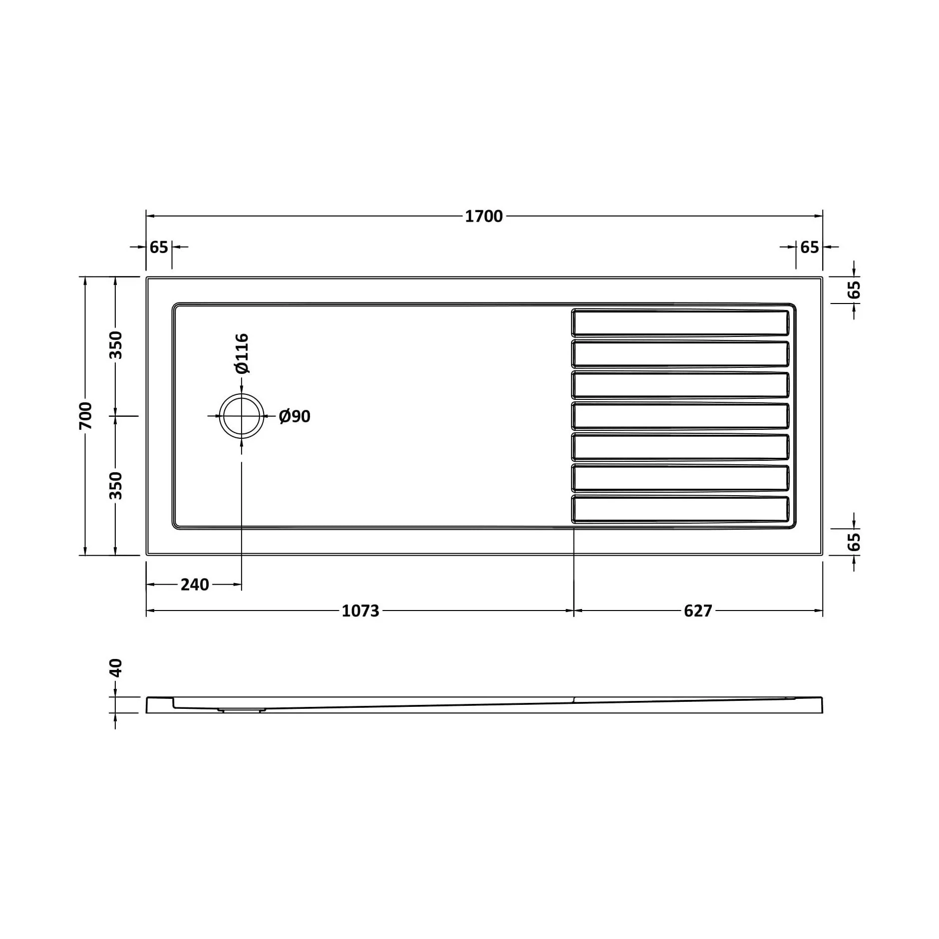 SR Walk In Shower Tray 1700x700x40 - Image 2