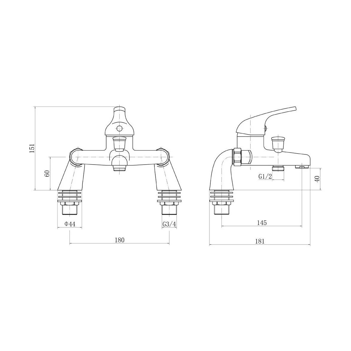 Standard Deck Mounted Single Lever Bath Shower Mixer Tap - Chrome - Image 2