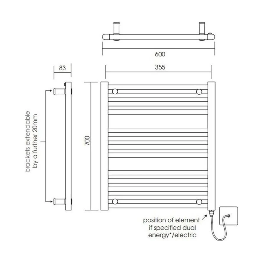 Yarnfield Straight Heated Heated Towel Rail Radiator, 600mm - Choice of Size and Colour - Image 50
