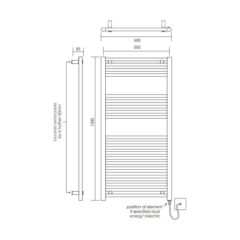 Yarnfield Straight Heated Heated Towel Rail Radiator, 600mm - Choice of Size and Colour - Image 53