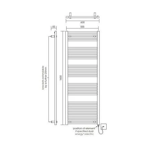 Yarnfield Straight Heated Heated Towel Rail Radiator, 600mm - Choice of Size and Colour - Image 54
