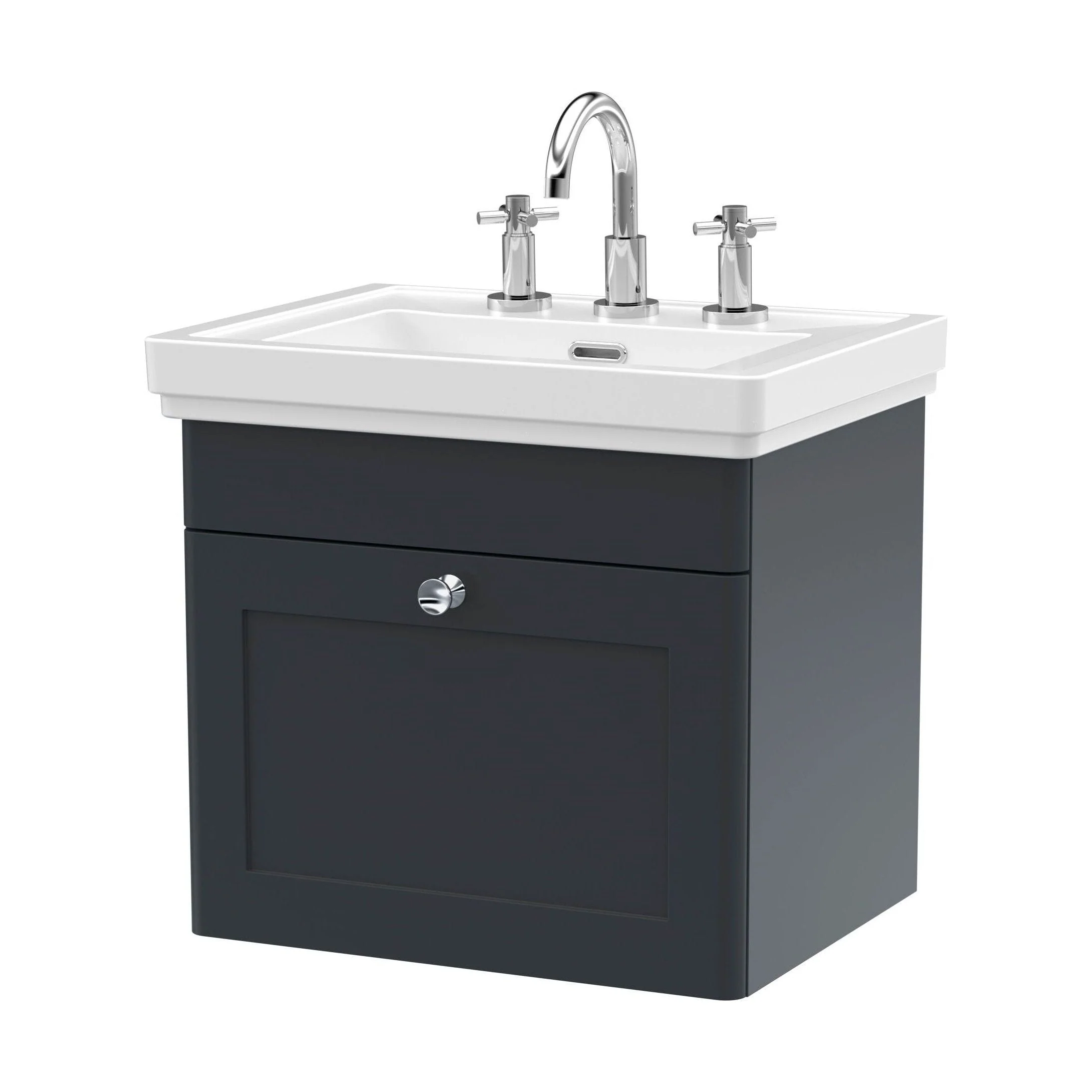 Swynnerton Traditional 1 Drawer Wall Hung Vanity Unit with Basin, Dark Grey, 500mm