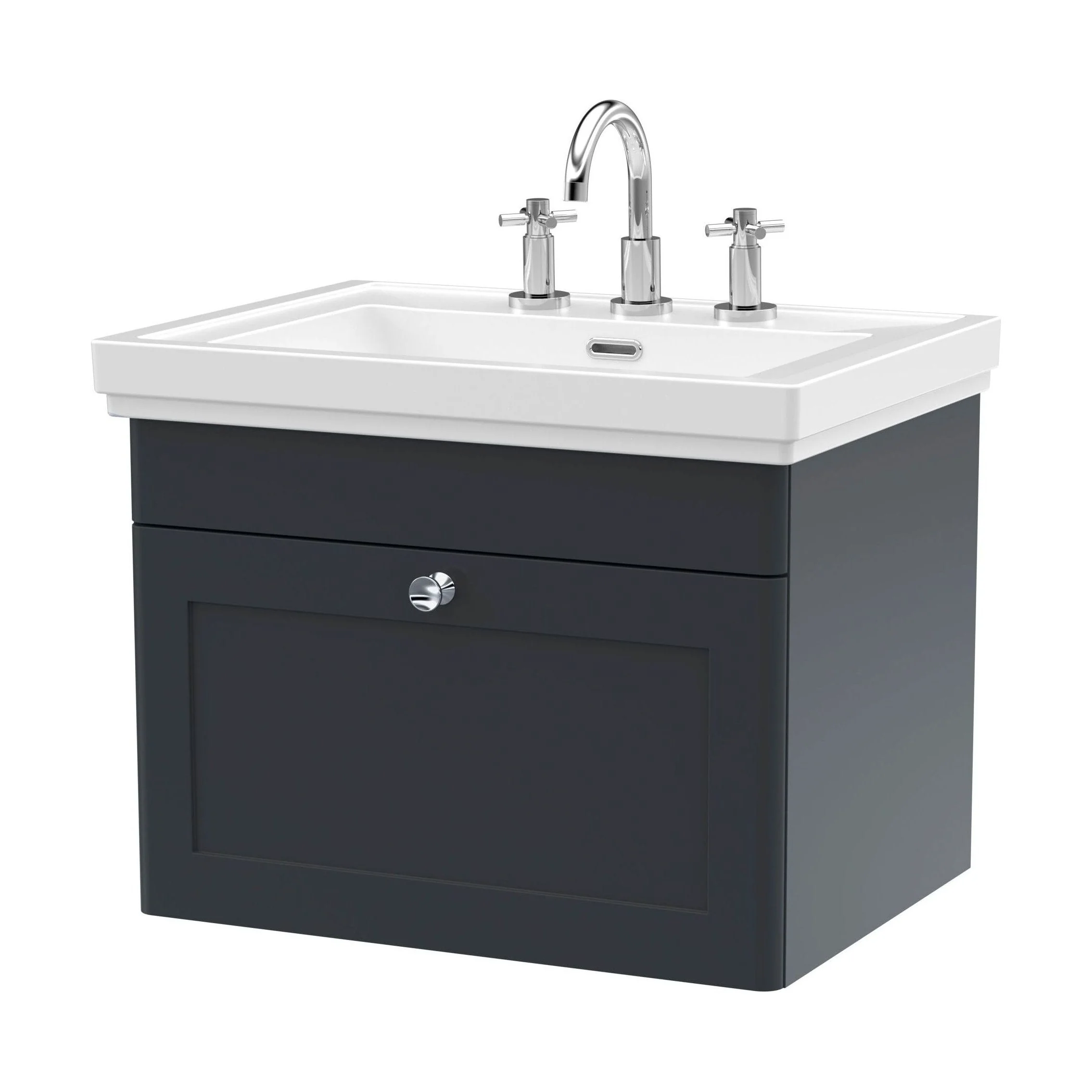 Swynnerton Traditional 1 Drawer Wall Hung Vanity Unit with Basin, Dark Grey, 600mm