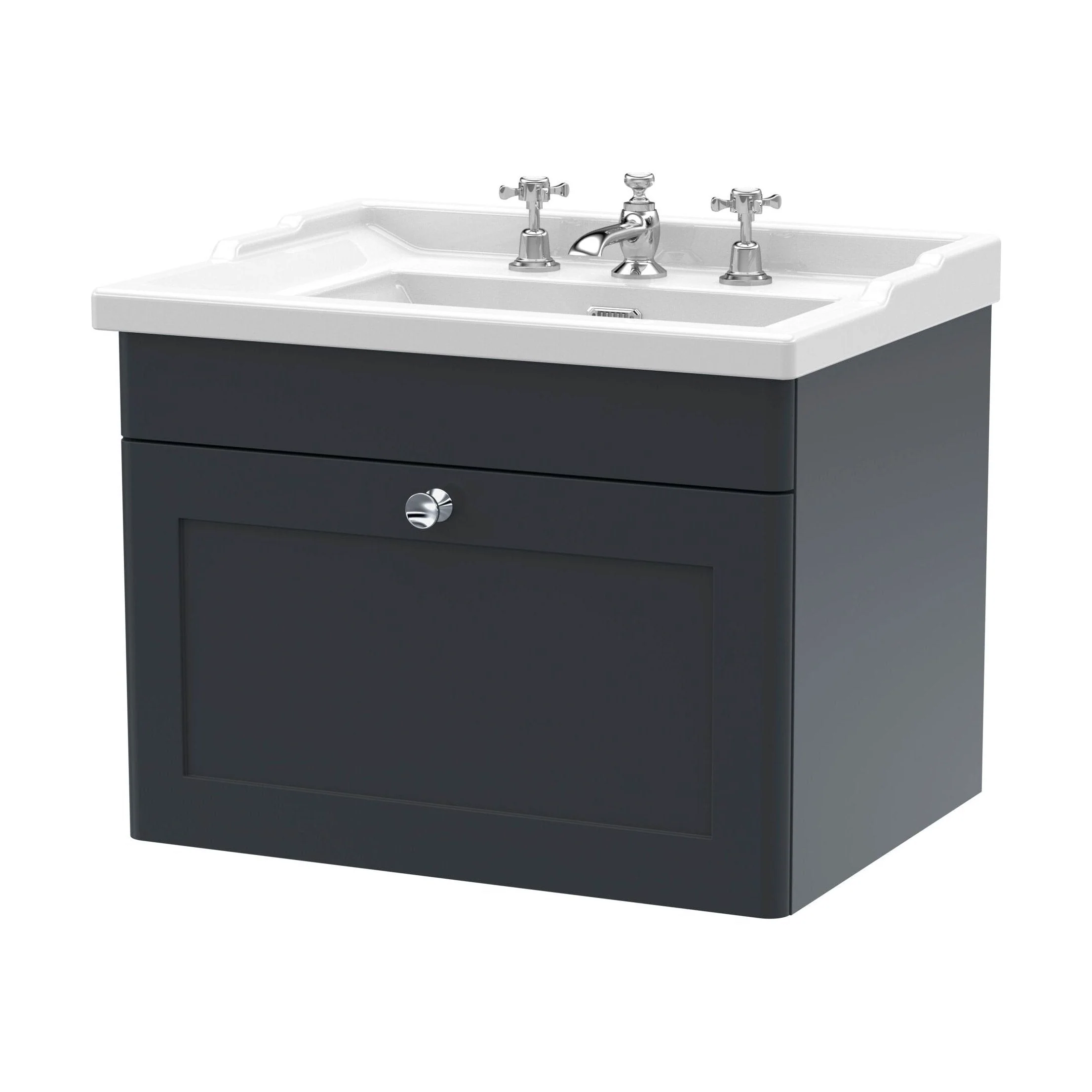 Swynnerton Traditional 1 Drawer Wall Hung Vanity Unit with Basin, Dark Grey, 600mm