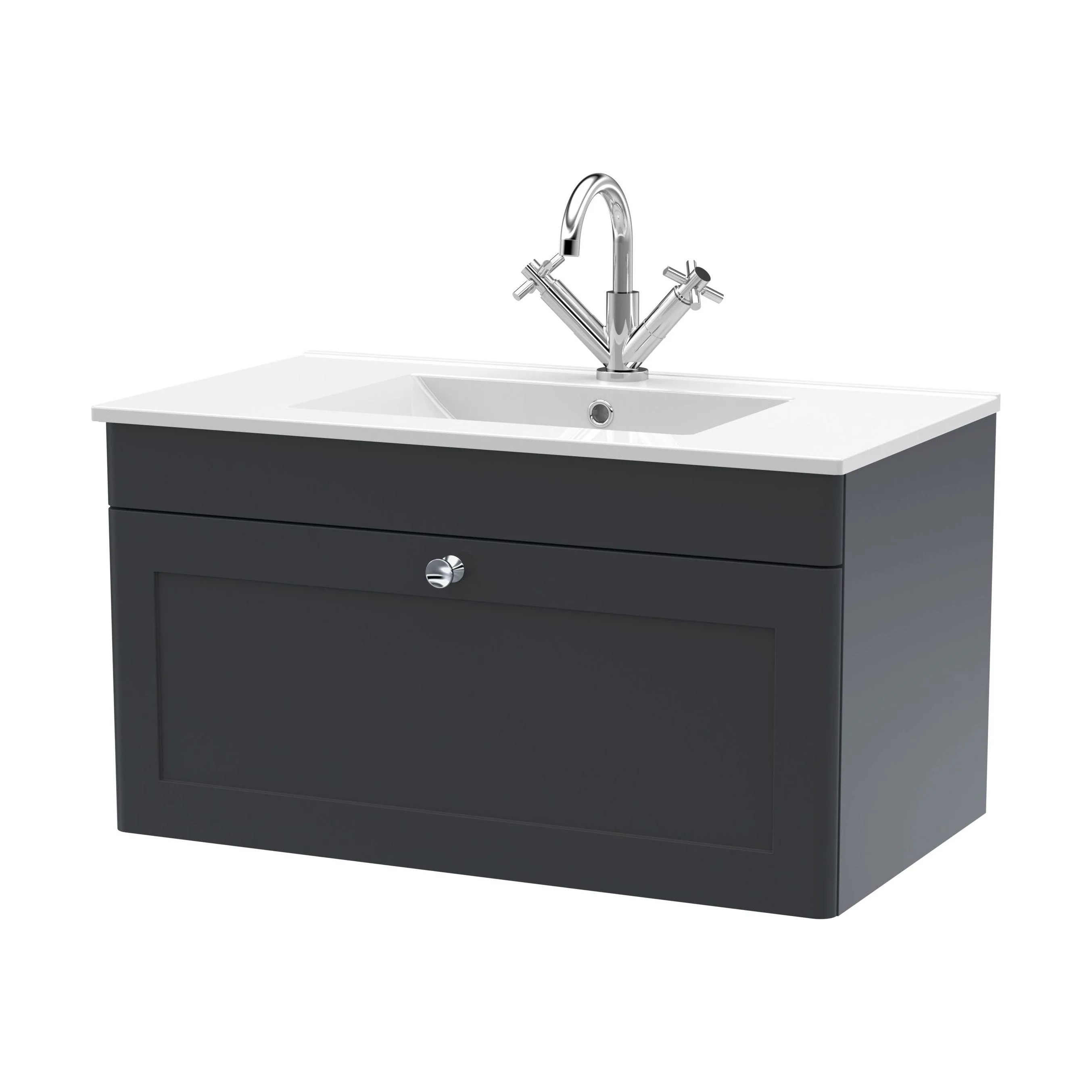 Swynnerton Traditional 1 Drawer Wall Hung Vanity Unit with Basin, Dark Grey, 800mm