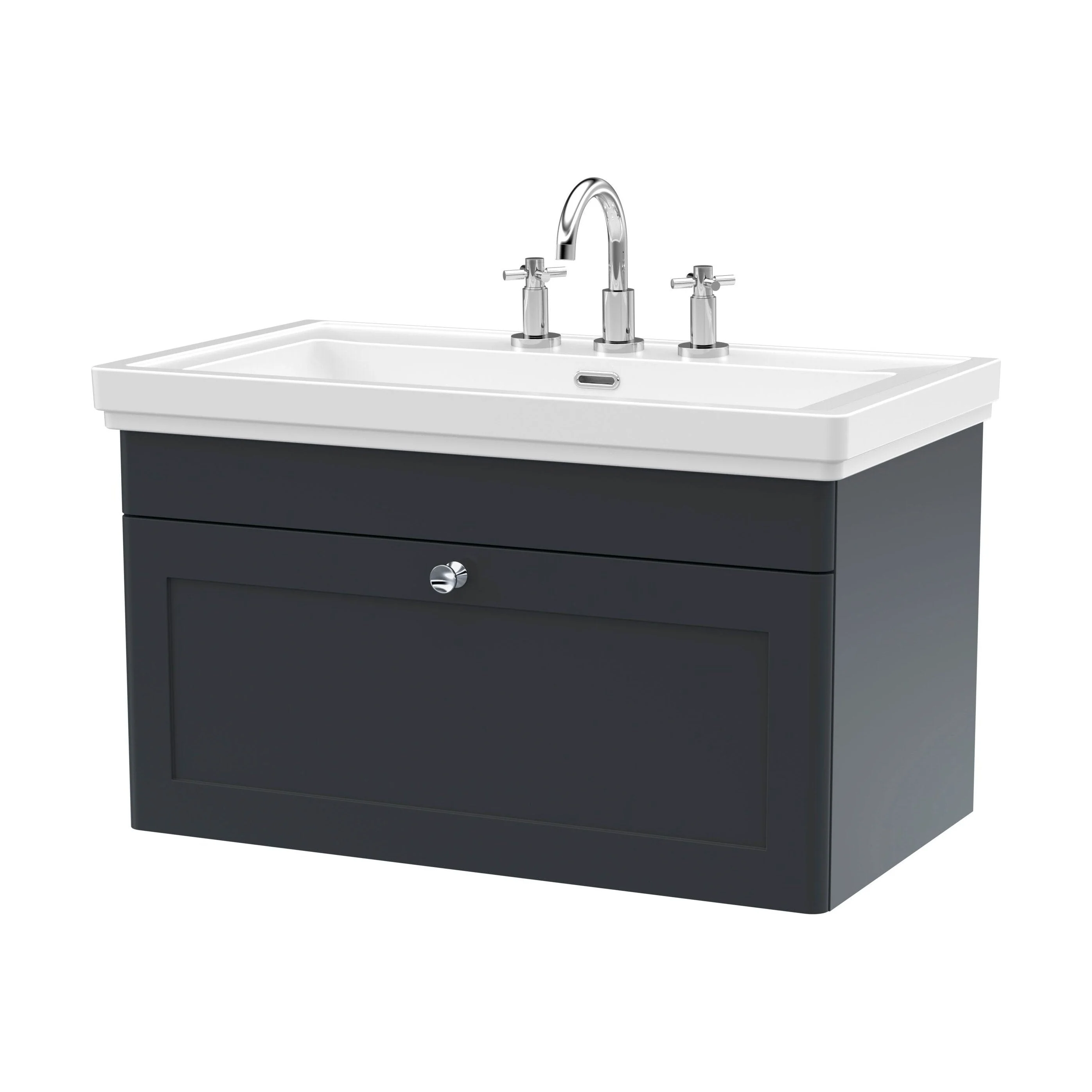 Swynnerton Traditional 1 Drawer Wall Hung Vanity Unit with Basin, Dark Grey, 800mm