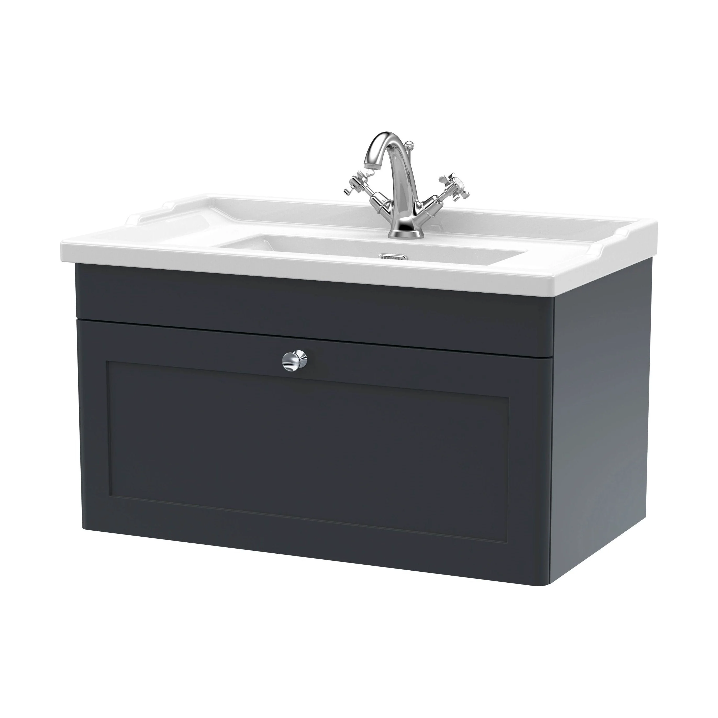 Swynnerton Traditional 1 Drawer Wall Hung Vanity Unit with Basin, Dark Grey, 800mm
