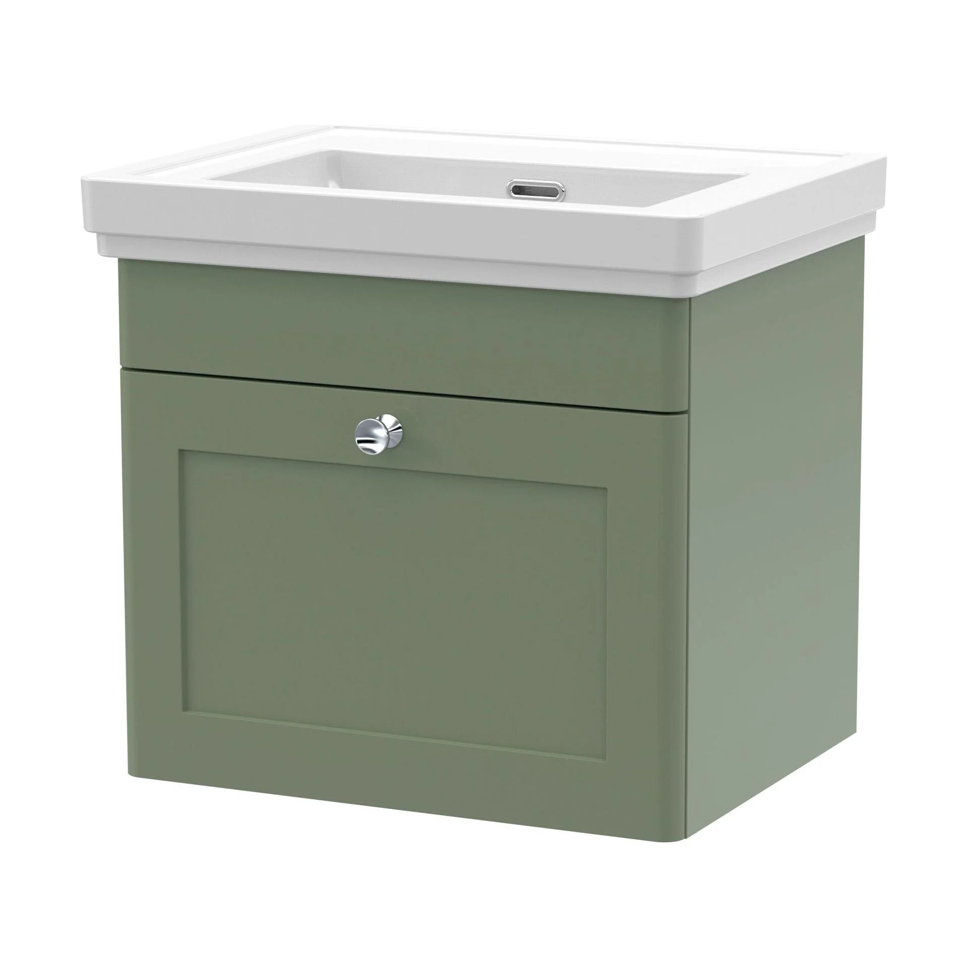 Swynnerton Traditional 1 Drawer Wall Hung Vanity Unit with Basin, Satin Green, 500mm