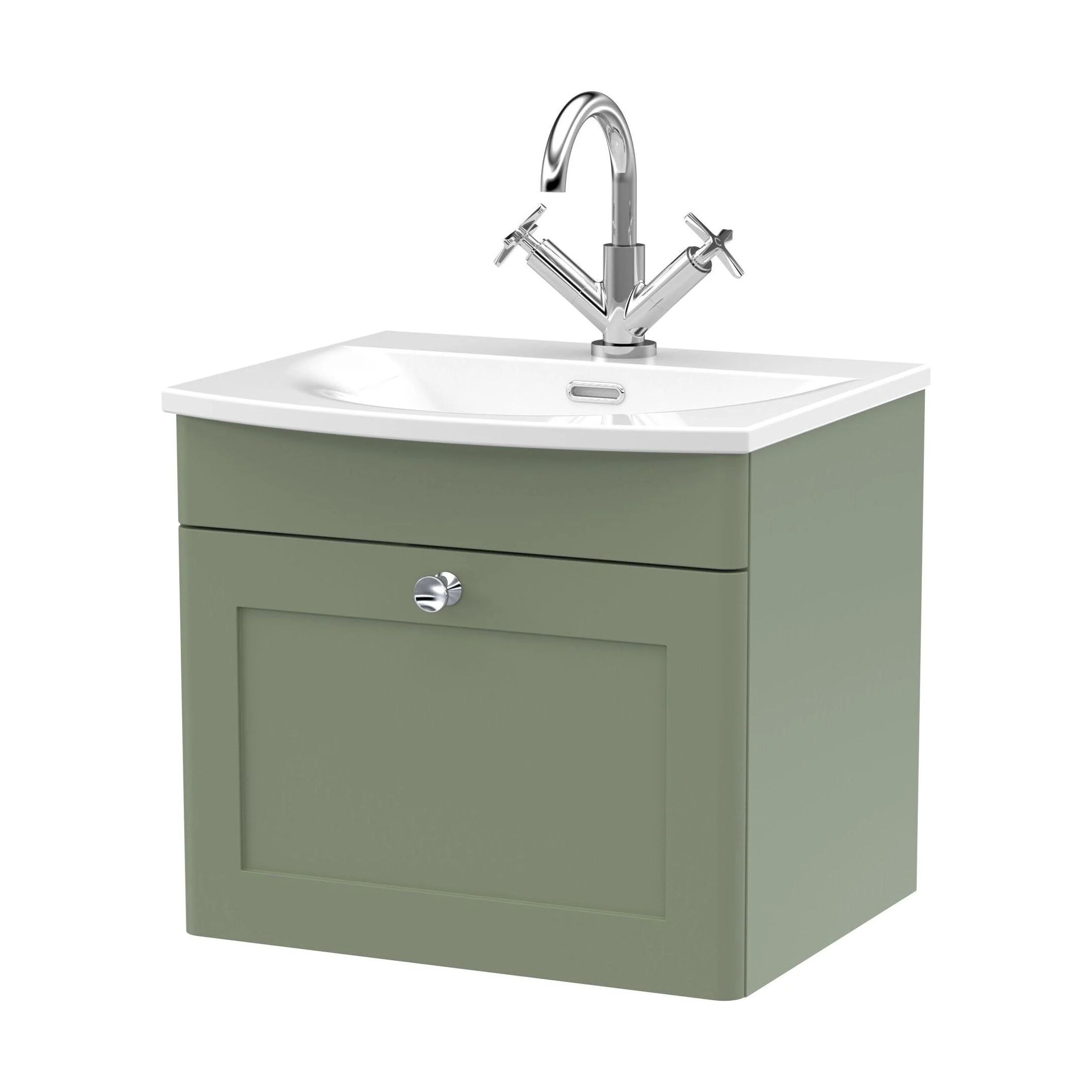 Swynnerton Traditional 1 Drawer Wall Hung Vanity Unit with Basin, Satin Green, 500mm