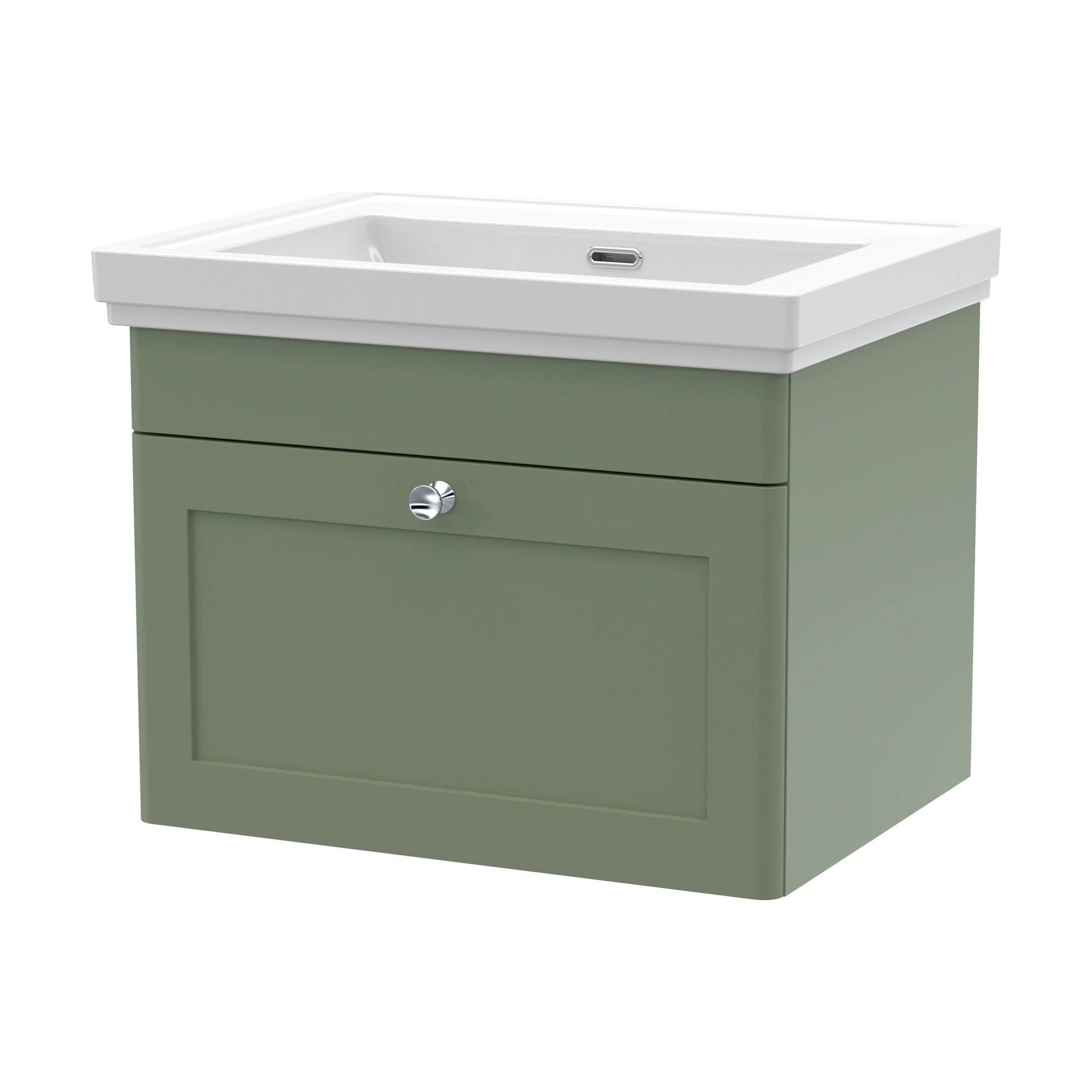 Swynnerton Traditional 1 Drawer Wall Hung Vanity Unit with Basin, Satin Green, 600mm