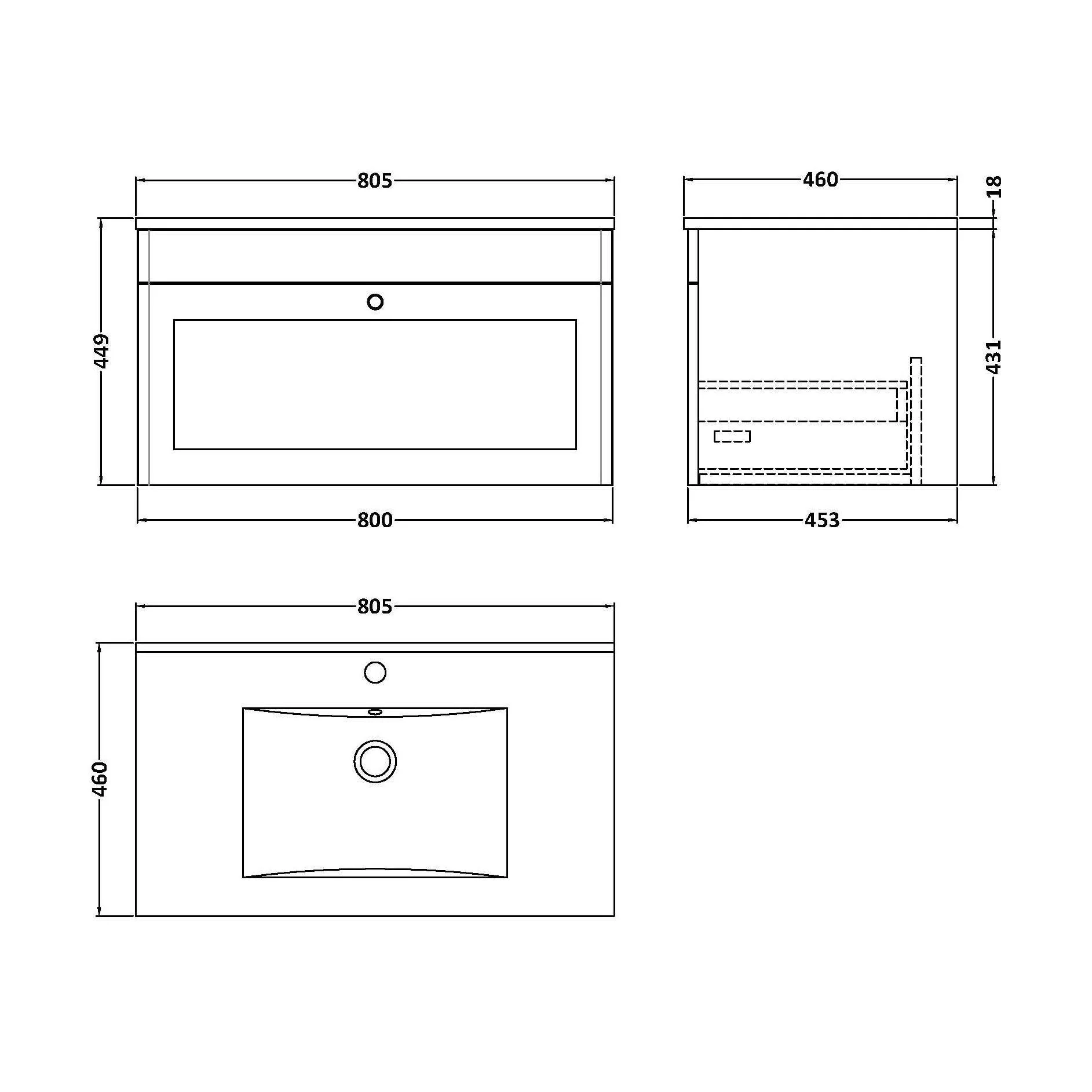 Swynnerton Traditional 1 Drawer Wall Hung Vanity Unit with Basin, Satin Green, 800mm - Image 2