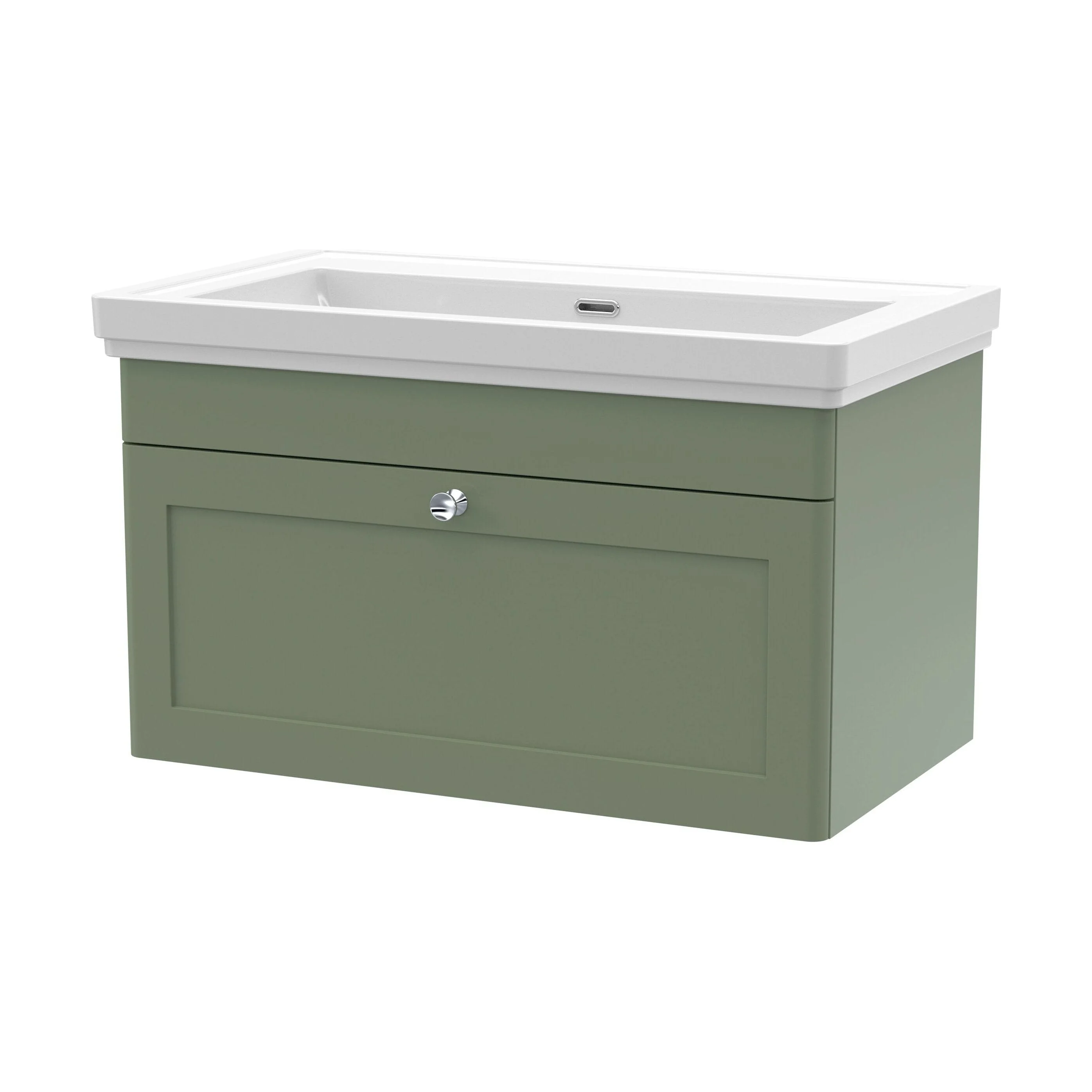 Swynnerton Traditional 1 Drawer Wall Hung Vanity Unit with Basin, Satin Green, 800mm