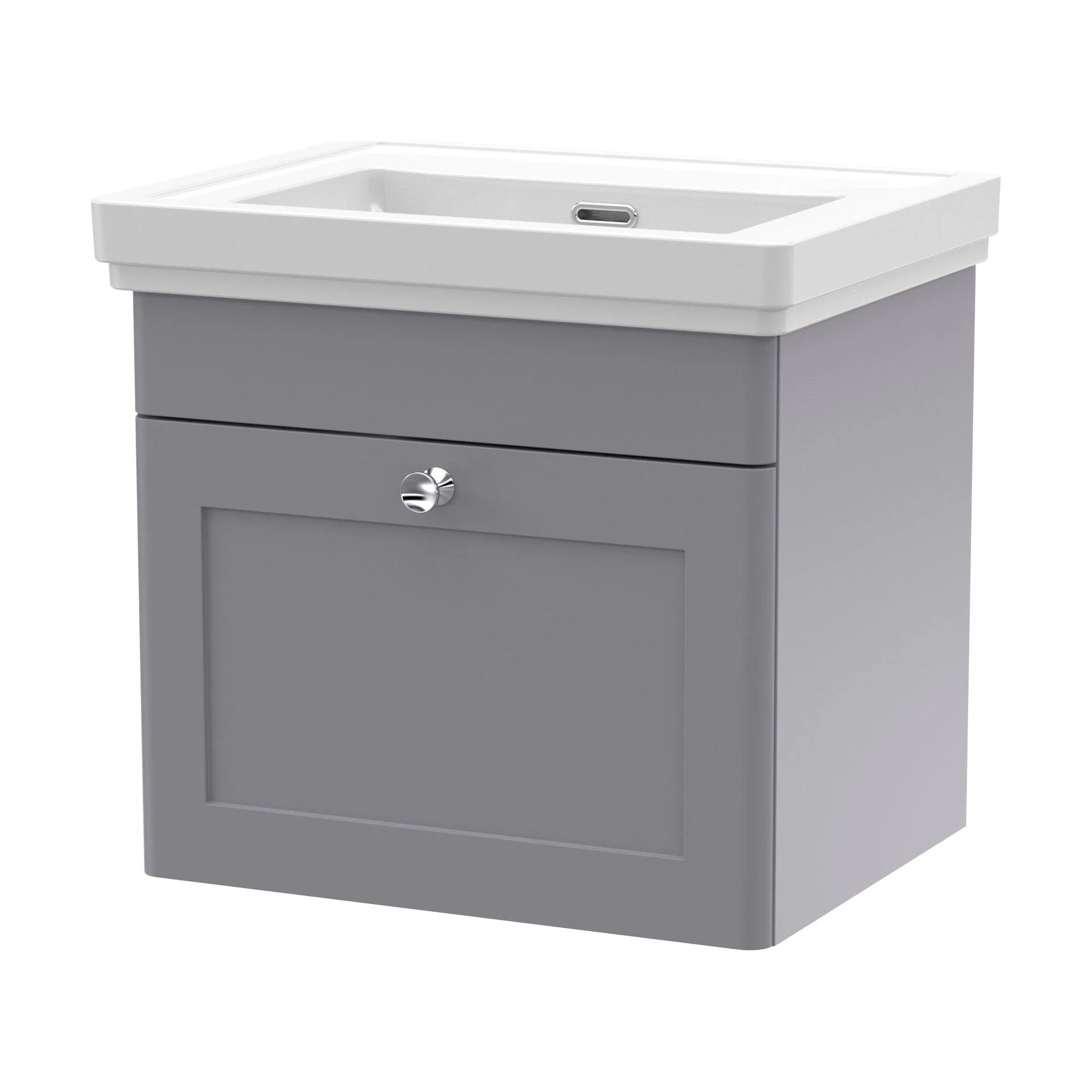 Swynnerton Traditional 1 Drawer Wall Hung Vanity Unit with Basin, Satin Grey, 500mm