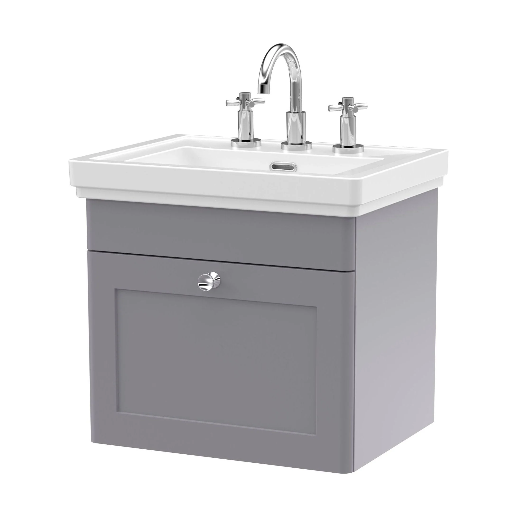 Swynnerton Traditional 1 Drawer Wall Hung Vanity Unit with Basin, Satin Grey, 500mm