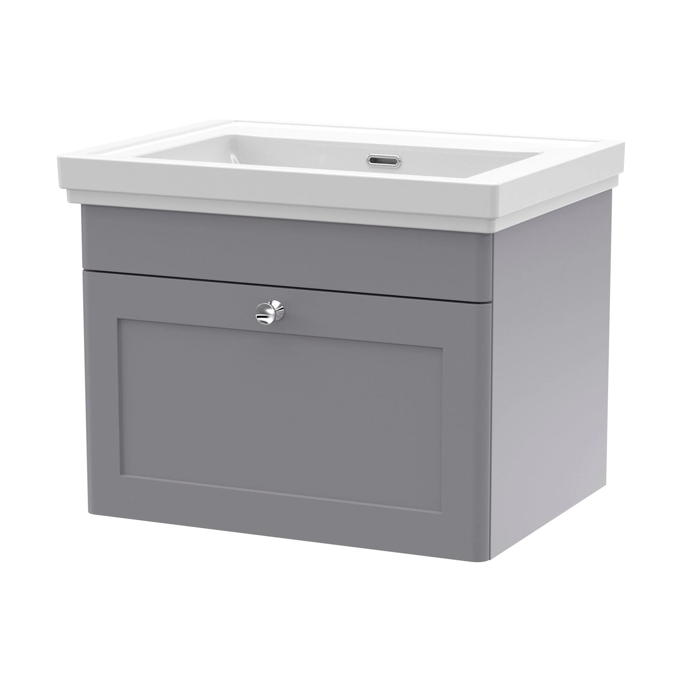Swynnerton Traditional 1 Drawer Wall Hung Vanity Unit with Basin, Satin Grey, 600mm