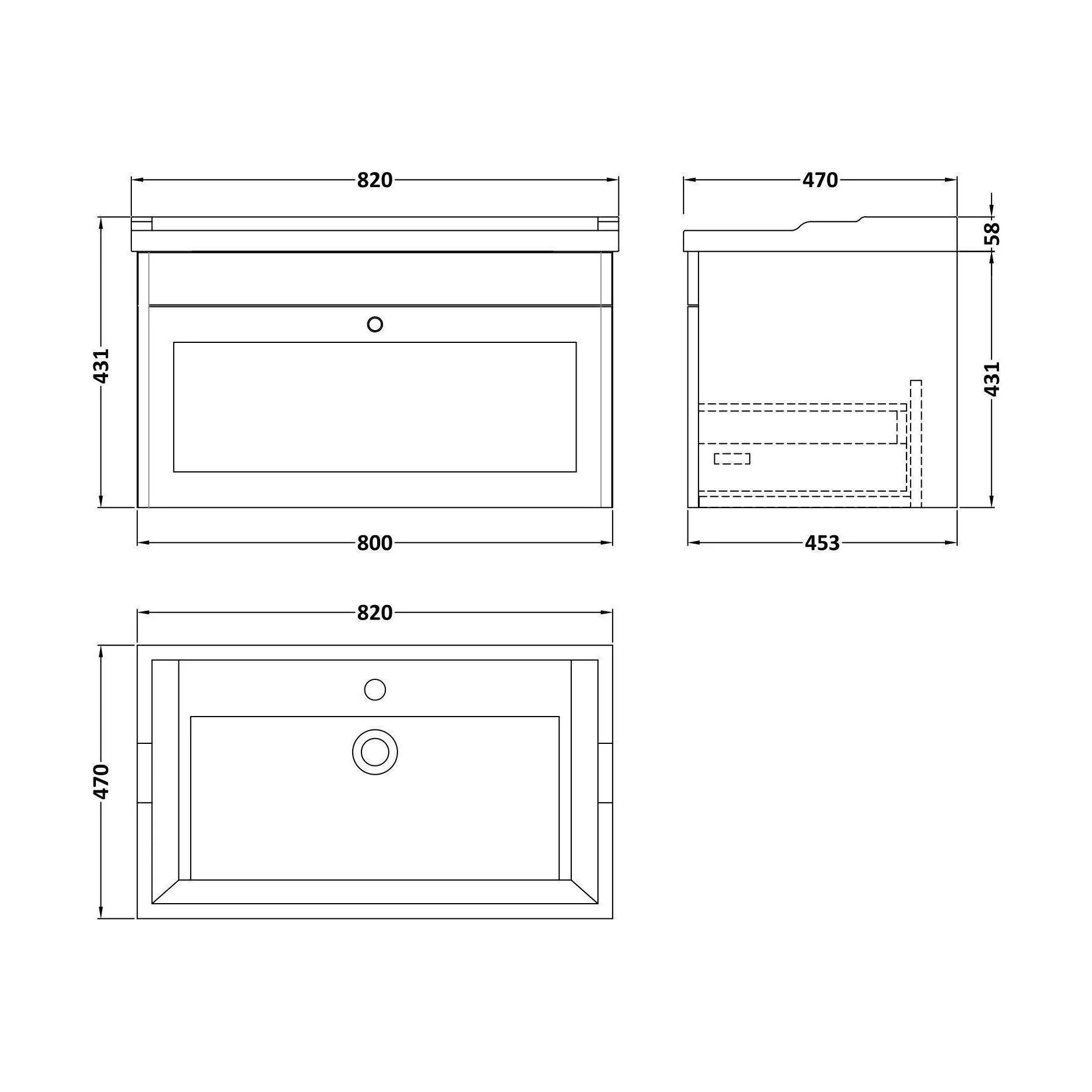 Swynnerton Traditional 1 Drawer Wall Hung Vanity Unit with Basin, Satin Grey, 800mm - Image 2