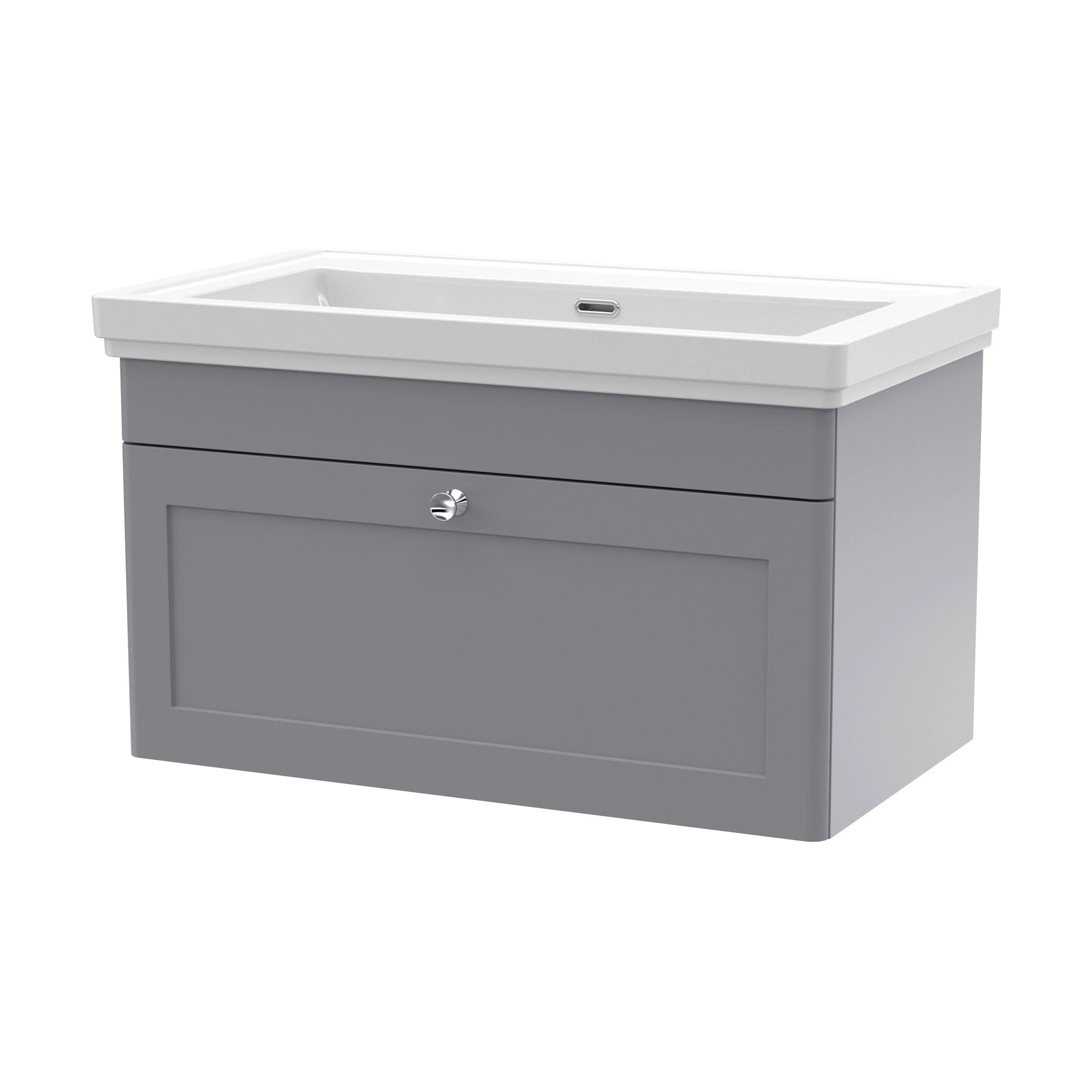 Swynnerton Traditional 1 Drawer Wall Hung Vanity Unit with Basin, Satin Grey, 800mm