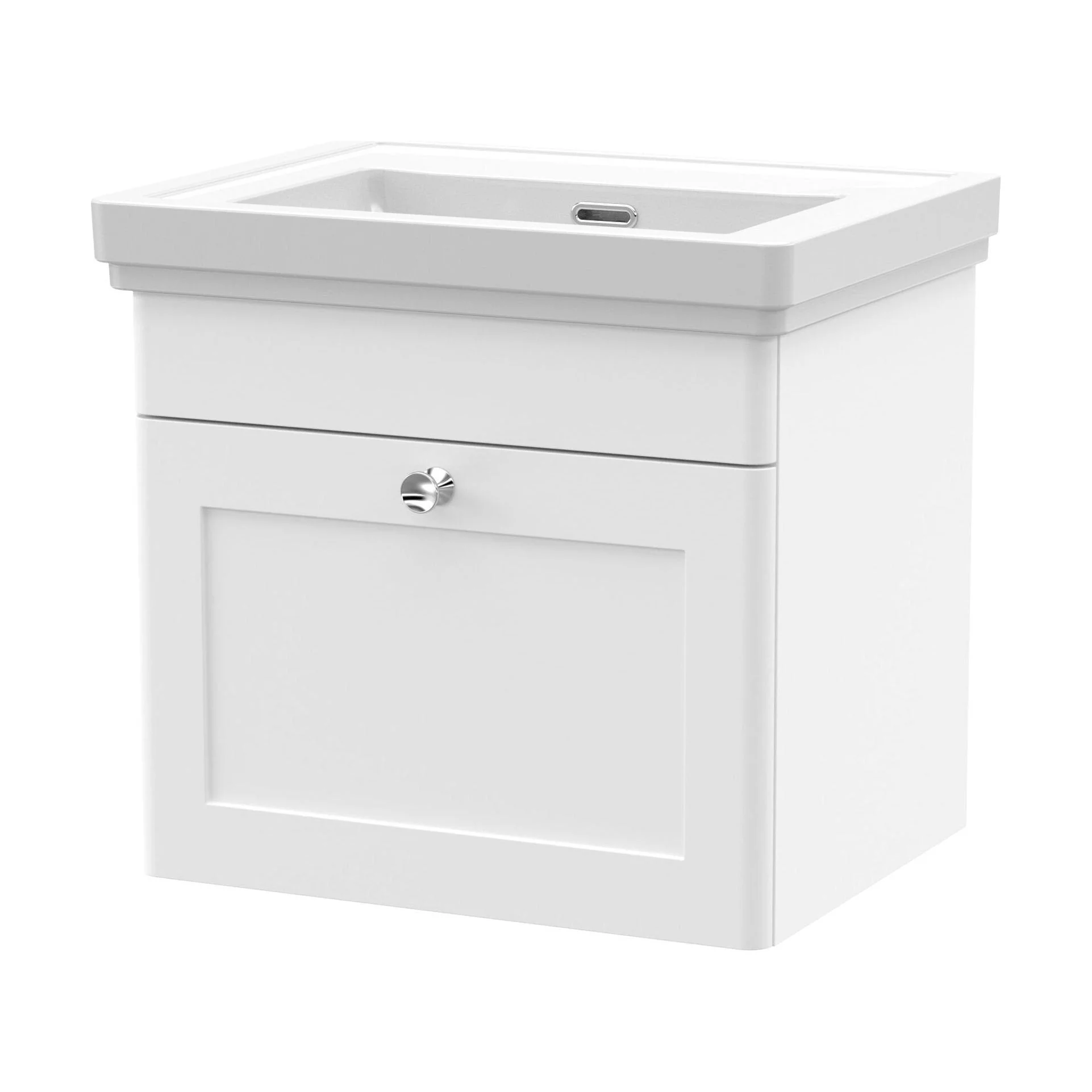 Swynnerton Traditional 1 Drawer Wall Hung Vanity Unit with Basin, Satin White, 500mm