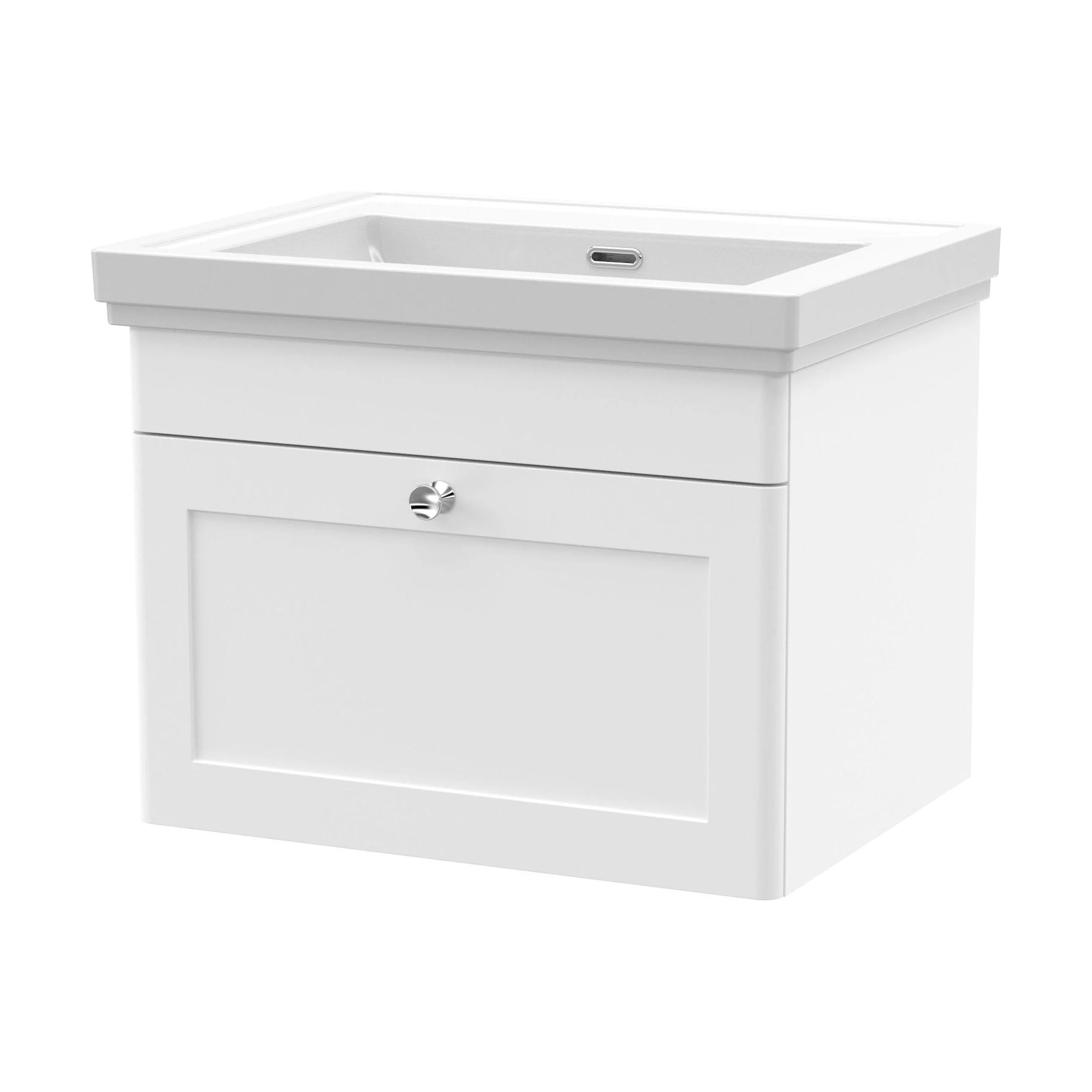 Swynnerton Traditional 1 Drawer Wall Hung Vanity Unit with Basin, Satin White, 600mm