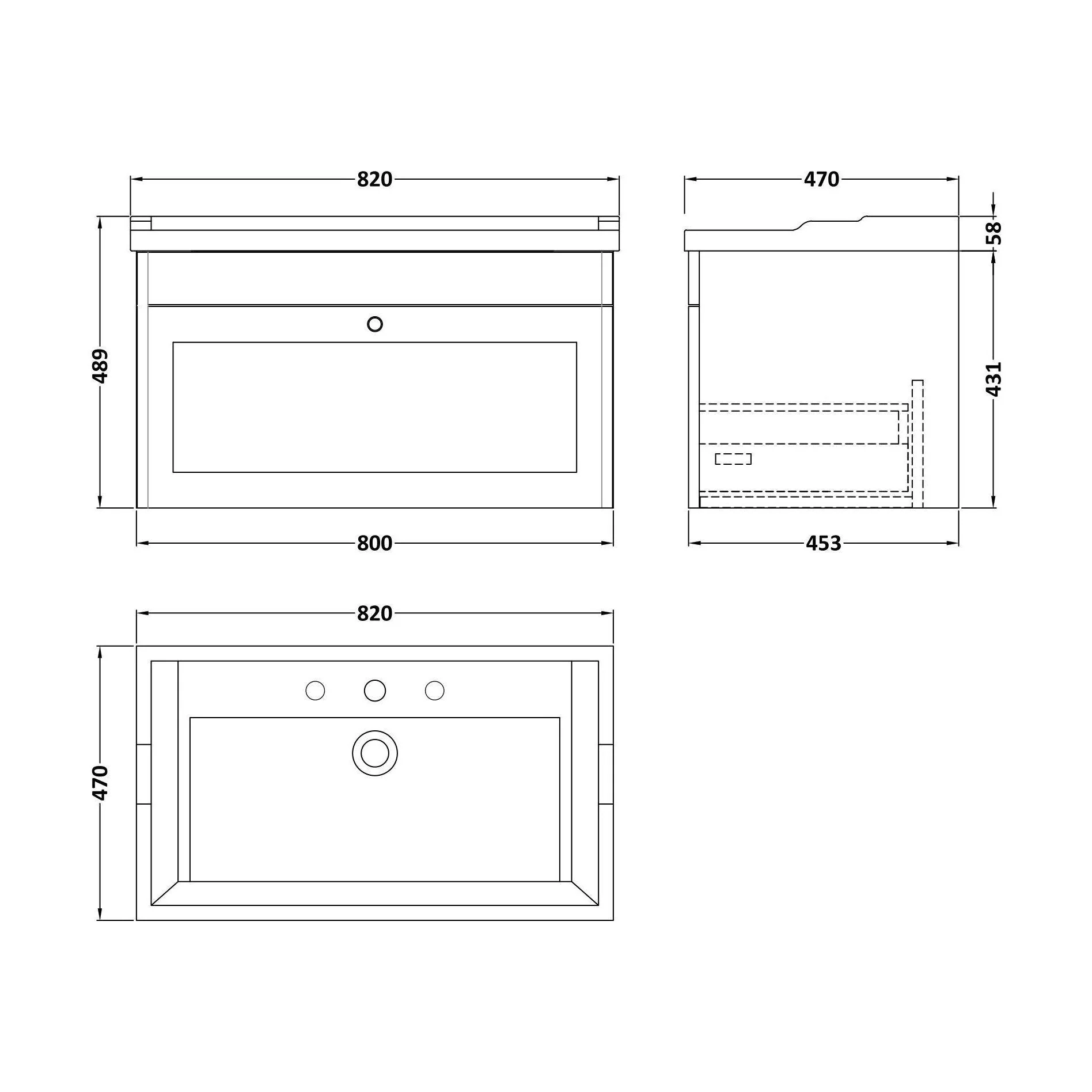 Swynnerton Traditional 1 Drawer Wall Hung Vanity Unit with Basin, Satin White, 800mm - Image 2