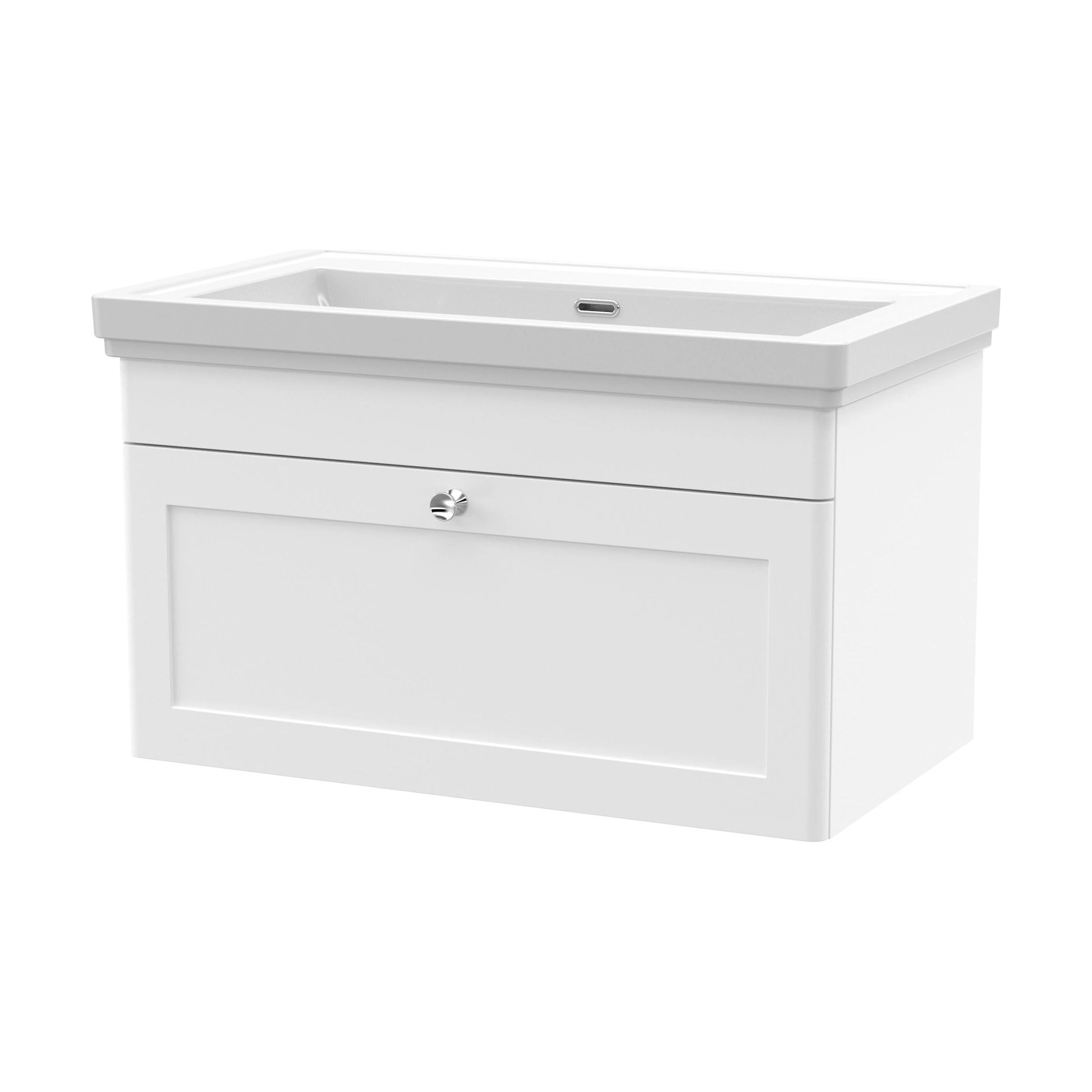 Swynnerton Traditional 1 Drawer Wall Hung Vanity Unit with Basin, Satin White, 800mm