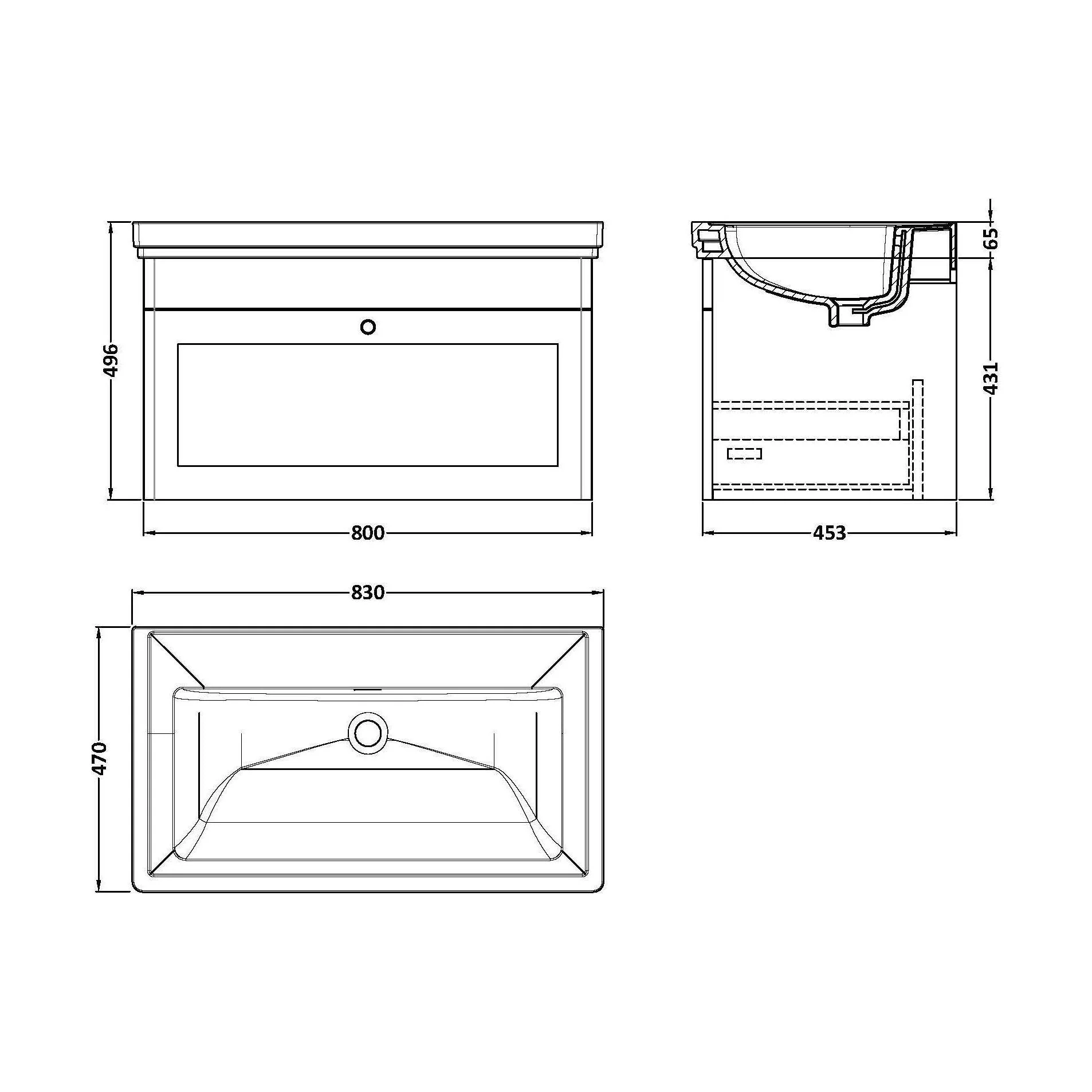 Swynnerton Traditional 1 Drawer Wall Hung Vanity Unit with Basin, Satin White, 800mm - Image 2