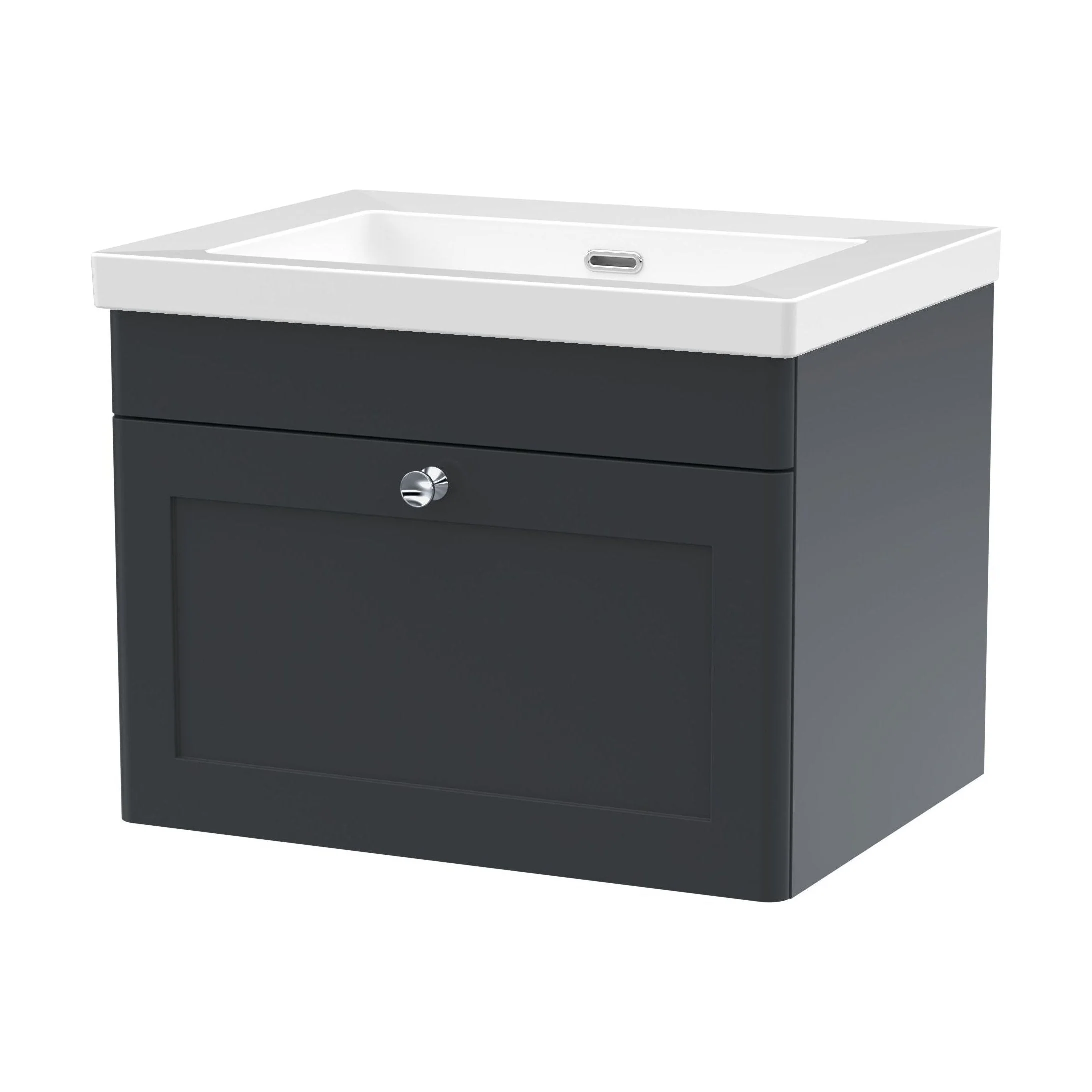 Swynnerton Traditional 1 Drawer Wall Hung Vanity Unit with Fireclay Basin, Dark Grey, 600mm