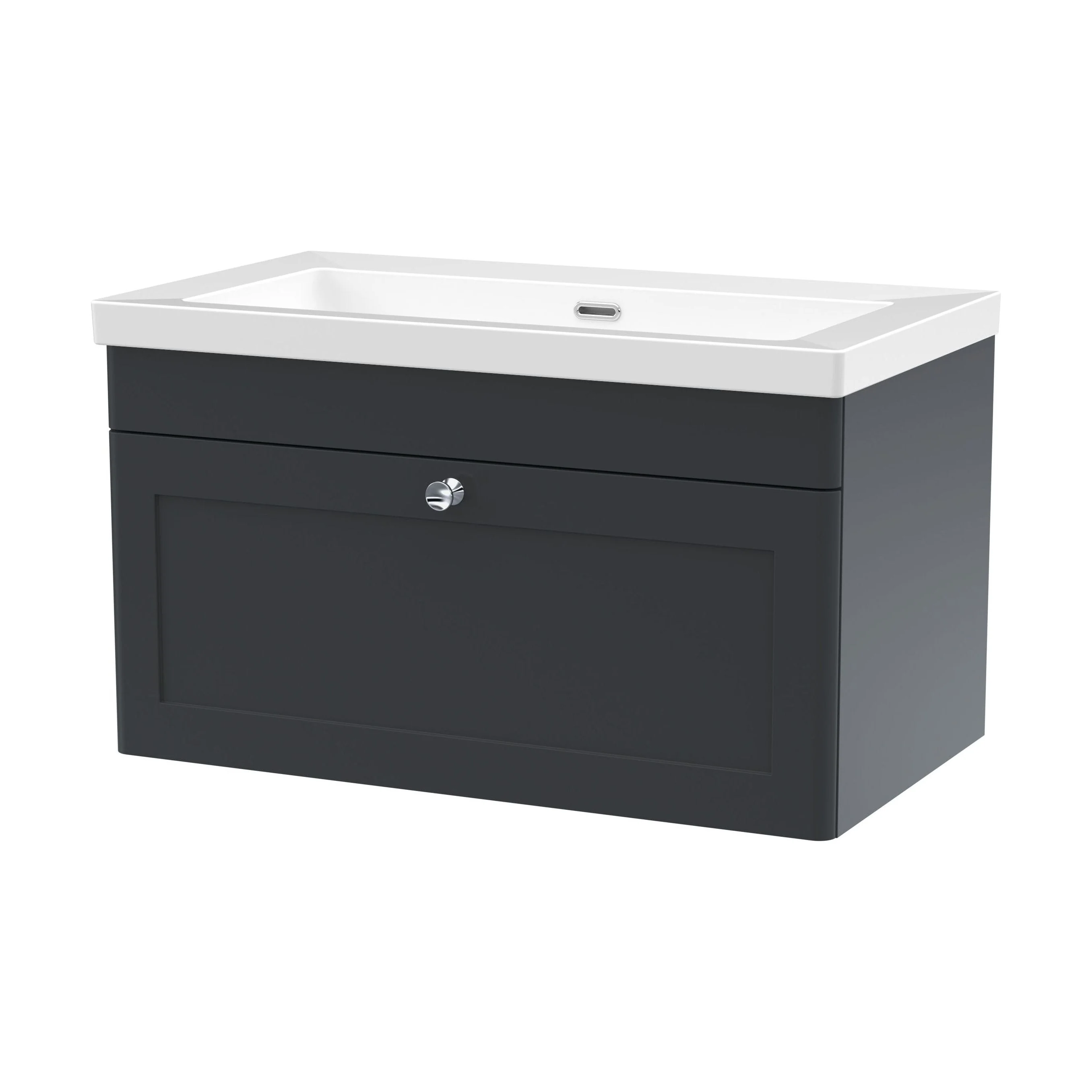 Swynnerton Traditional 1 Drawer Wall Hung Vanity Unit with Fireclay Basin, Dark Grey, 800mm