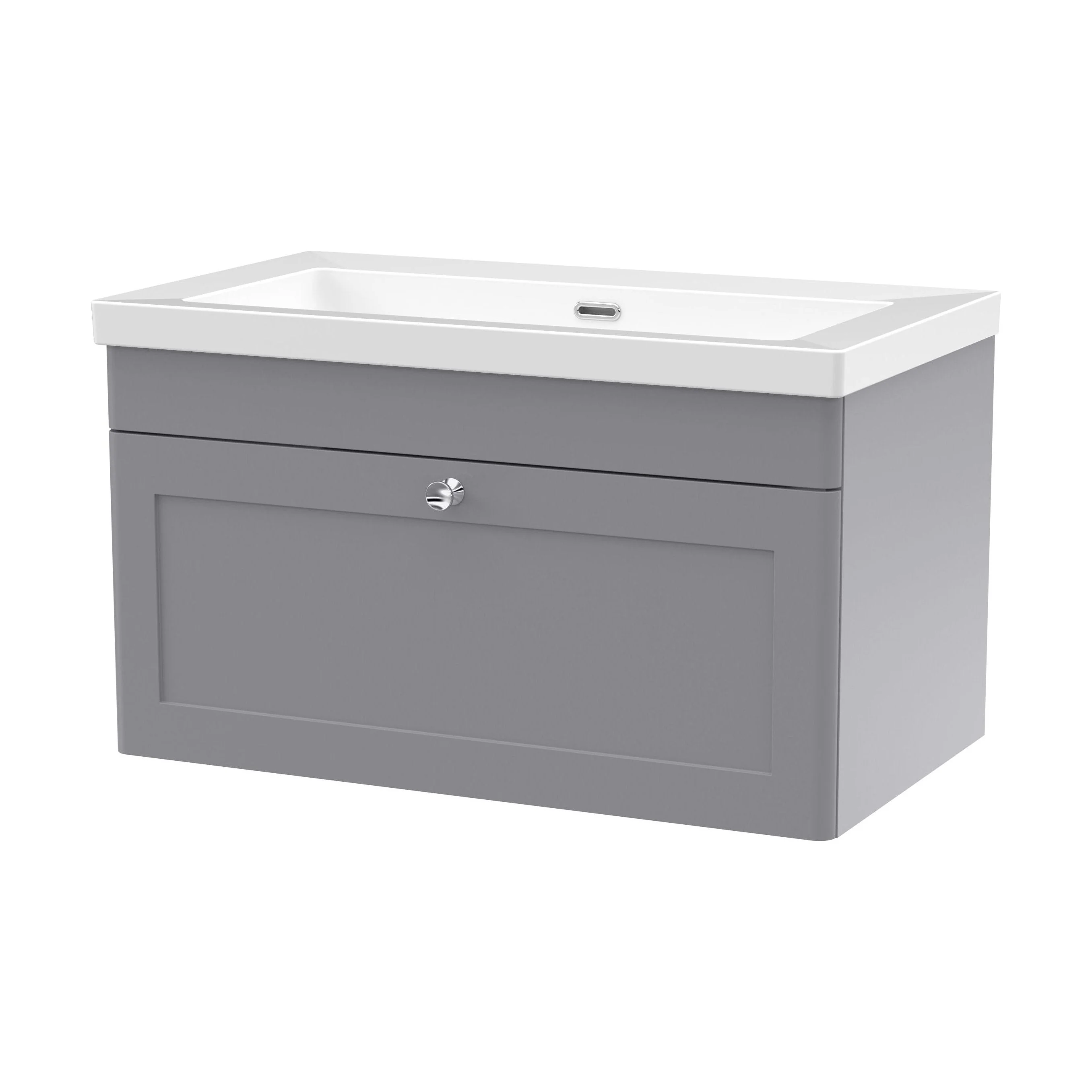 Swynnerton Traditional 1 Drawer Wall Hung Vanity Unit with Fireclay Basin, Satin Grey, 800mm