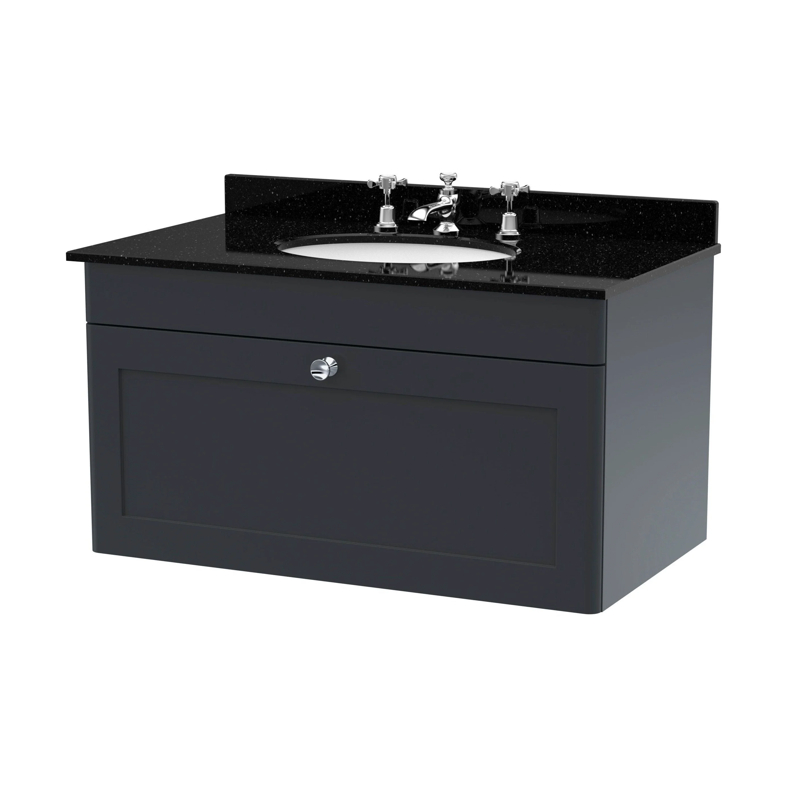 Swynnerton Traditional 1 Drawer Wall Hung Vanity Unit with Marble Basin, Dark Grey, 800mm