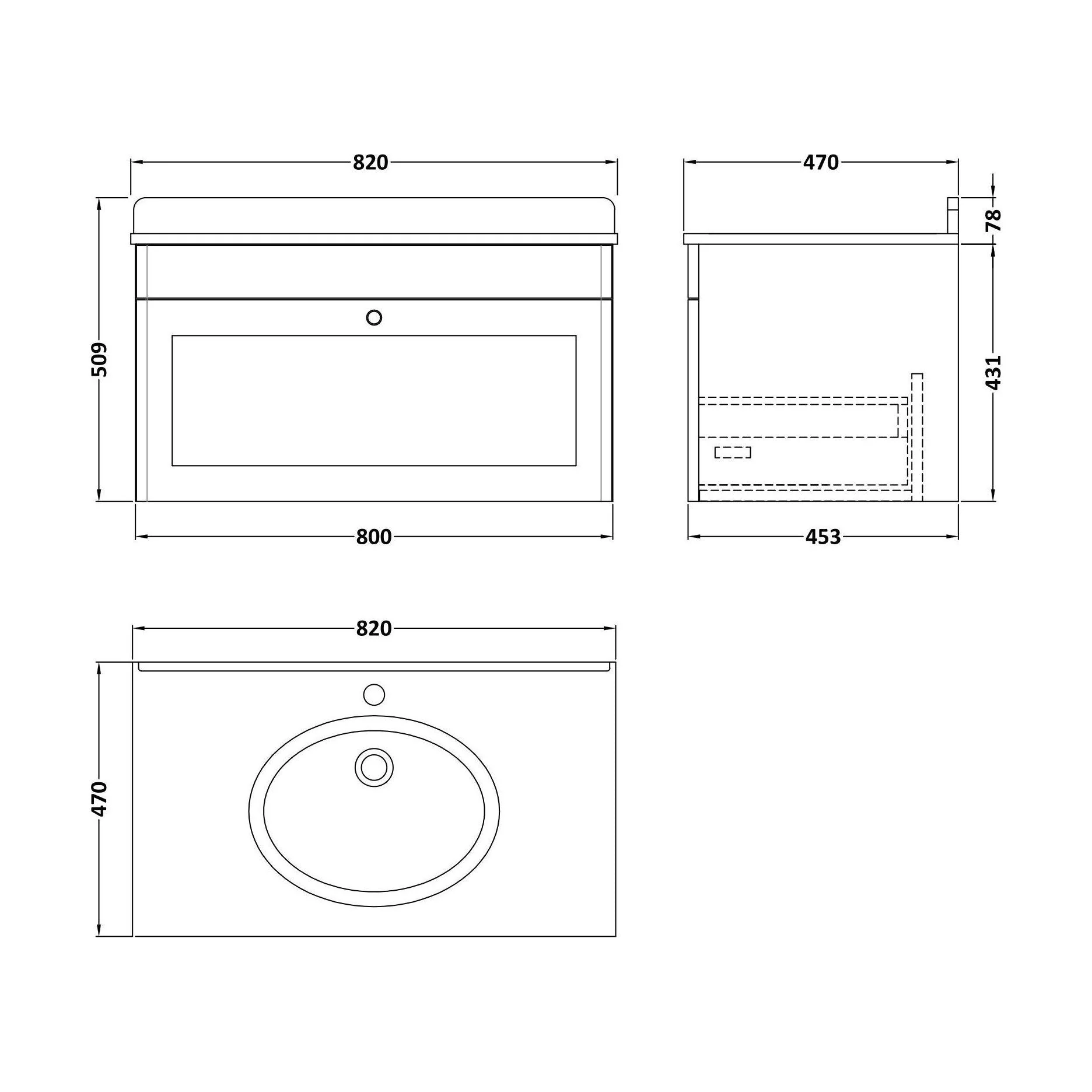 Swynnerton Traditional 1 Drawer Wall Hung Vanity Unit with Marble Basin, Dark Grey, 800mm - Image 2