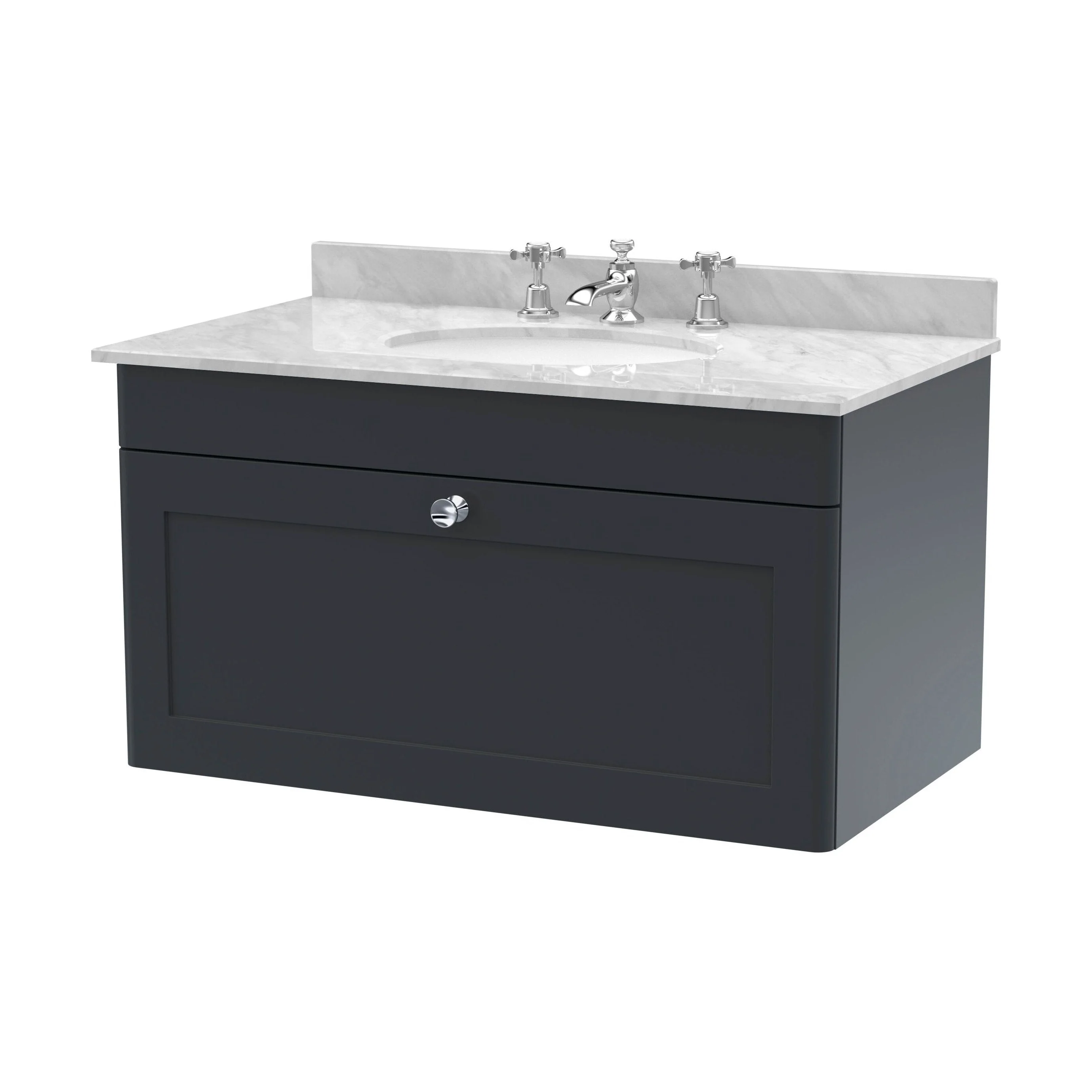Swynnerton Traditional 1 Drawer Wall Hung Vanity Unit with Marble Basin, Dark Grey, 800mm