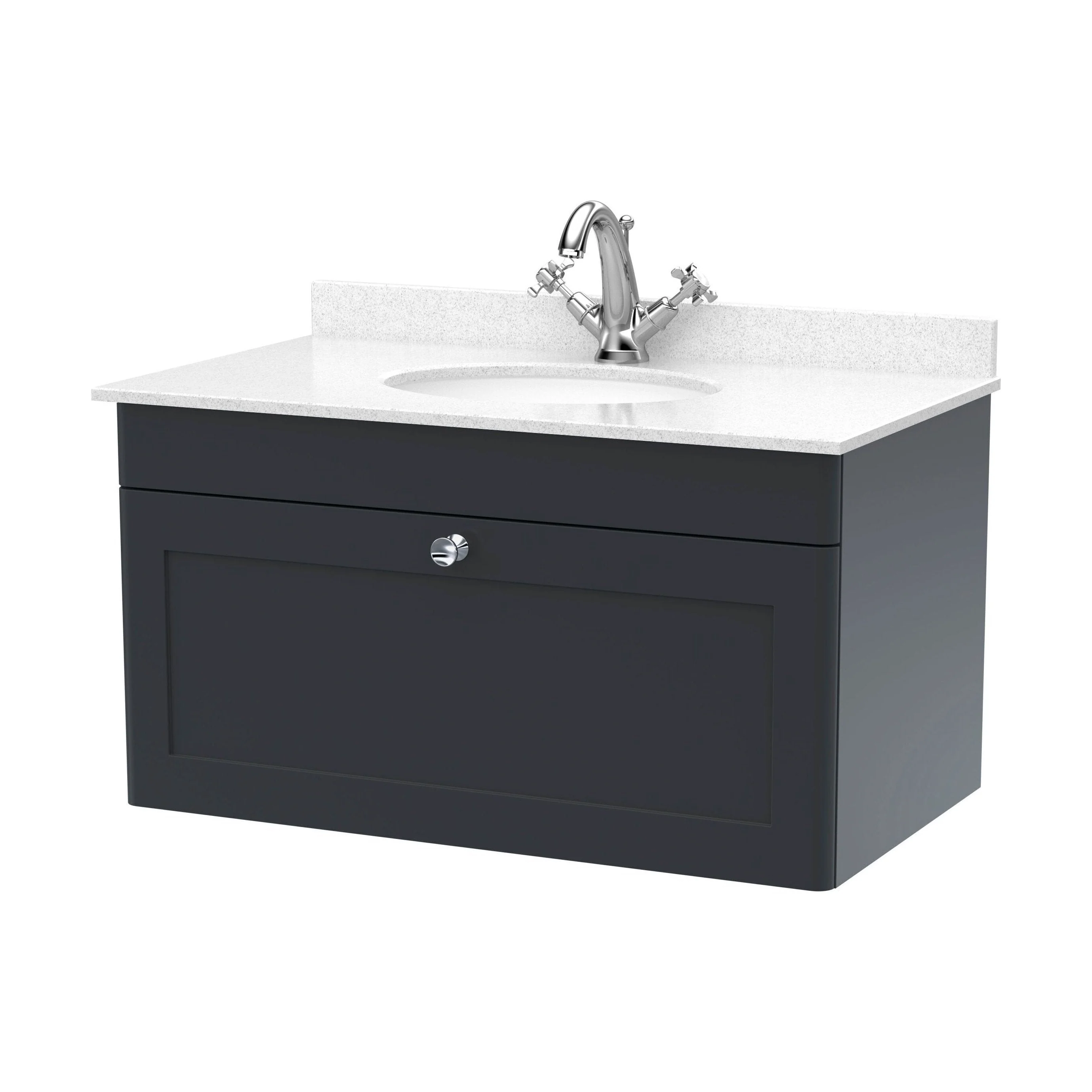 Swynnerton Traditional 1 Drawer Wall Hung Vanity Unit with Marble Basin, Dark Grey, 800mm