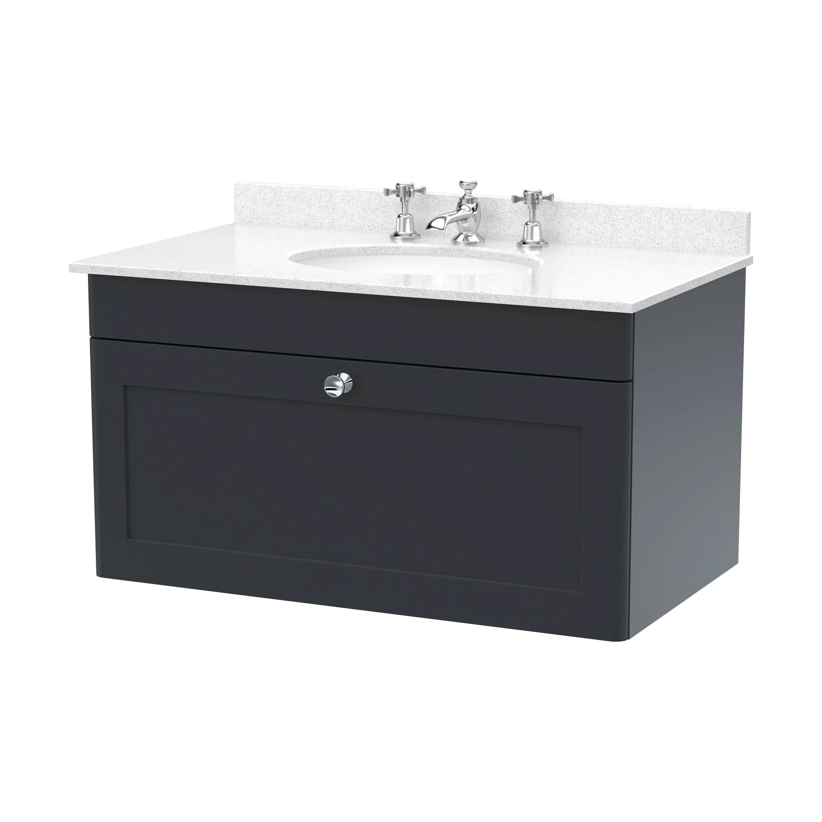 Swynnerton Traditional 1 Drawer Wall Hung Vanity Unit with Marble Basin, Dark Grey, 800mm