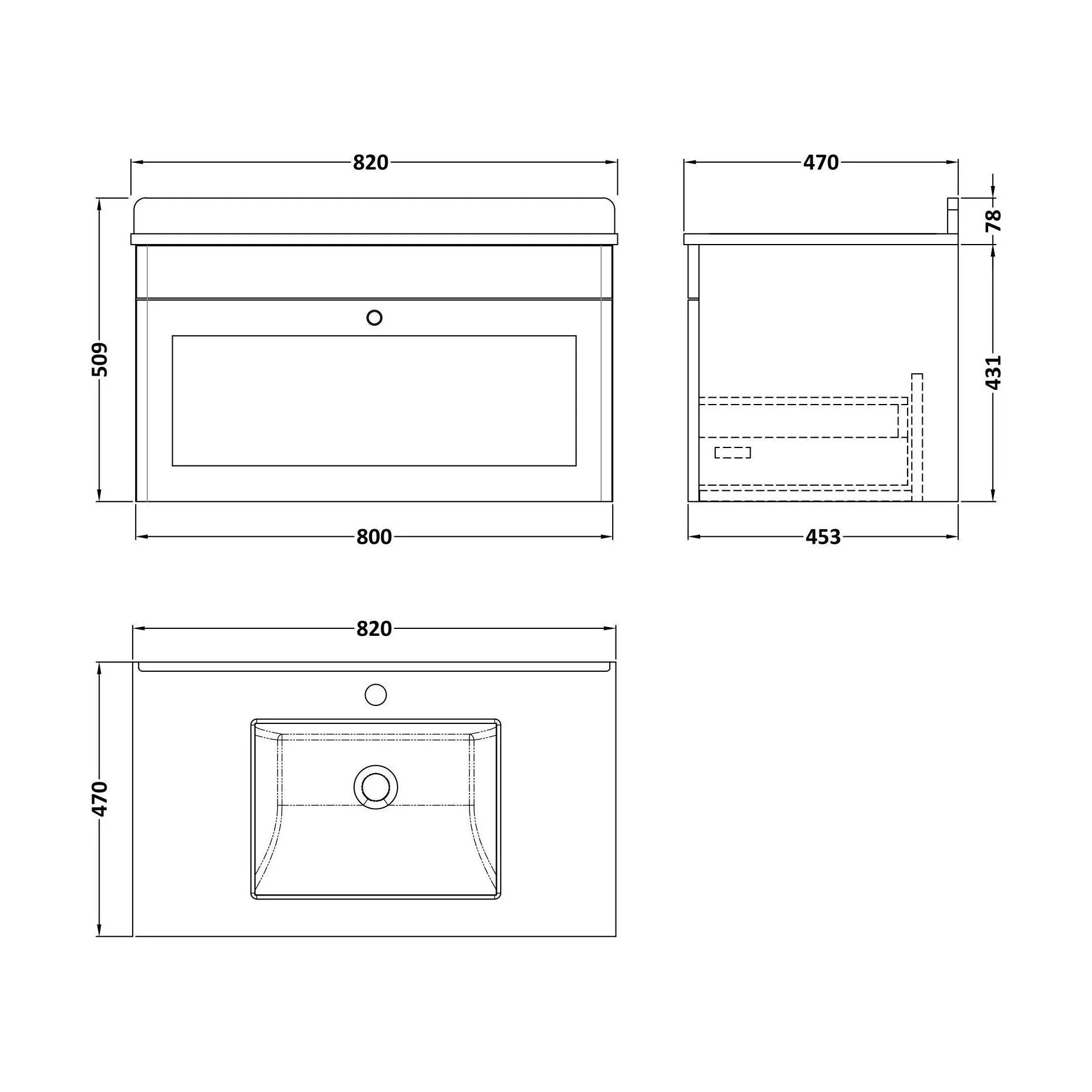 Swynnerton Traditional 1 Drawer Wall Hung Vanity Unit with Marble Basin, Satin White, 800mm - Image 2