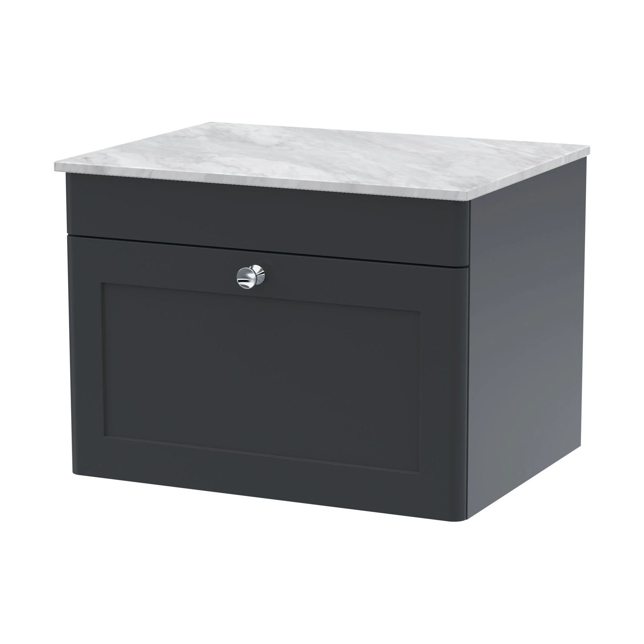 Swynnerton Traditional 1 Drawer Wall Hung Vanity Unit with Marble Top, Dark Grey, 600mm