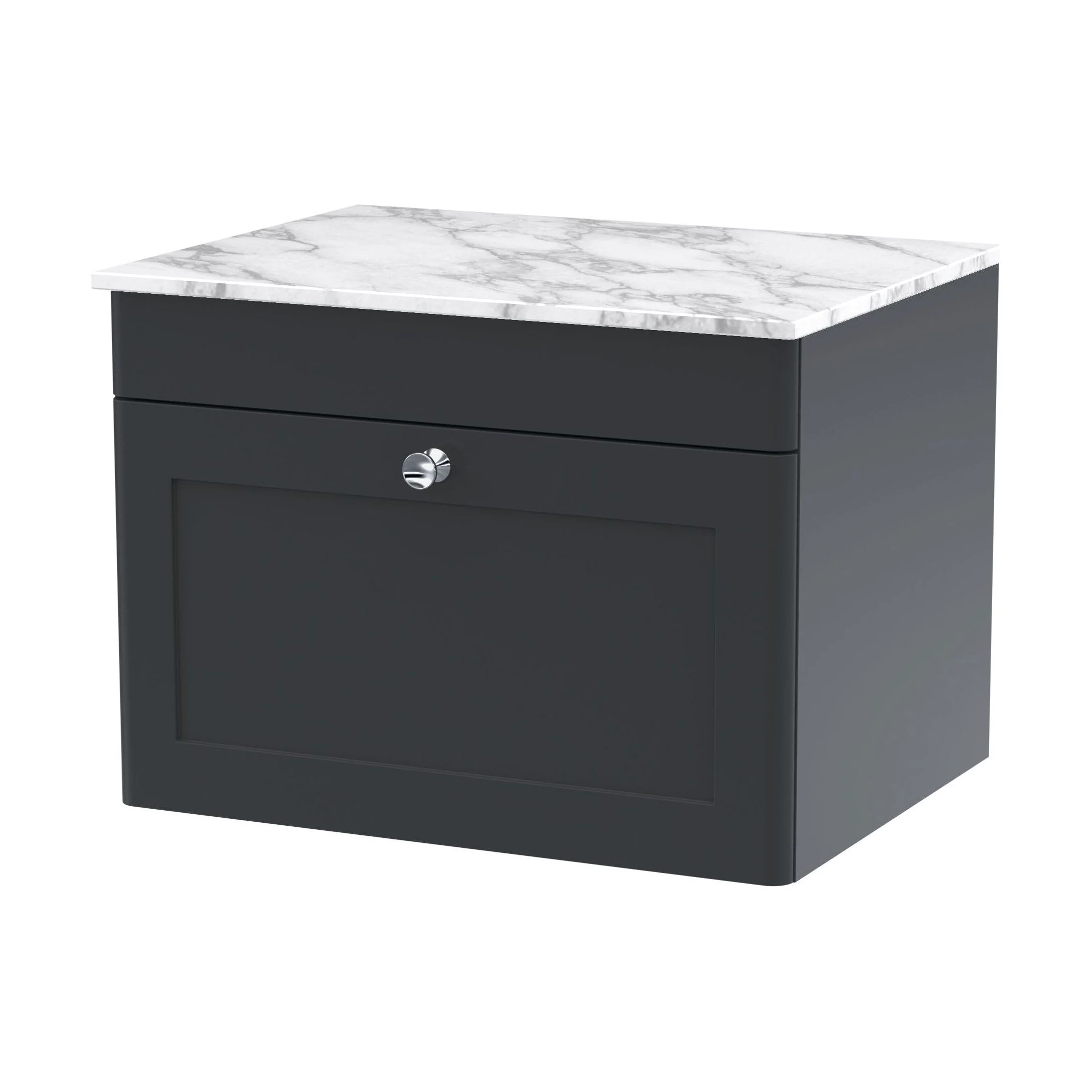 Swynnerton Traditional 1 Drawer Wall Hung Vanity Unit with Marble Top, Dark Grey, 600mm