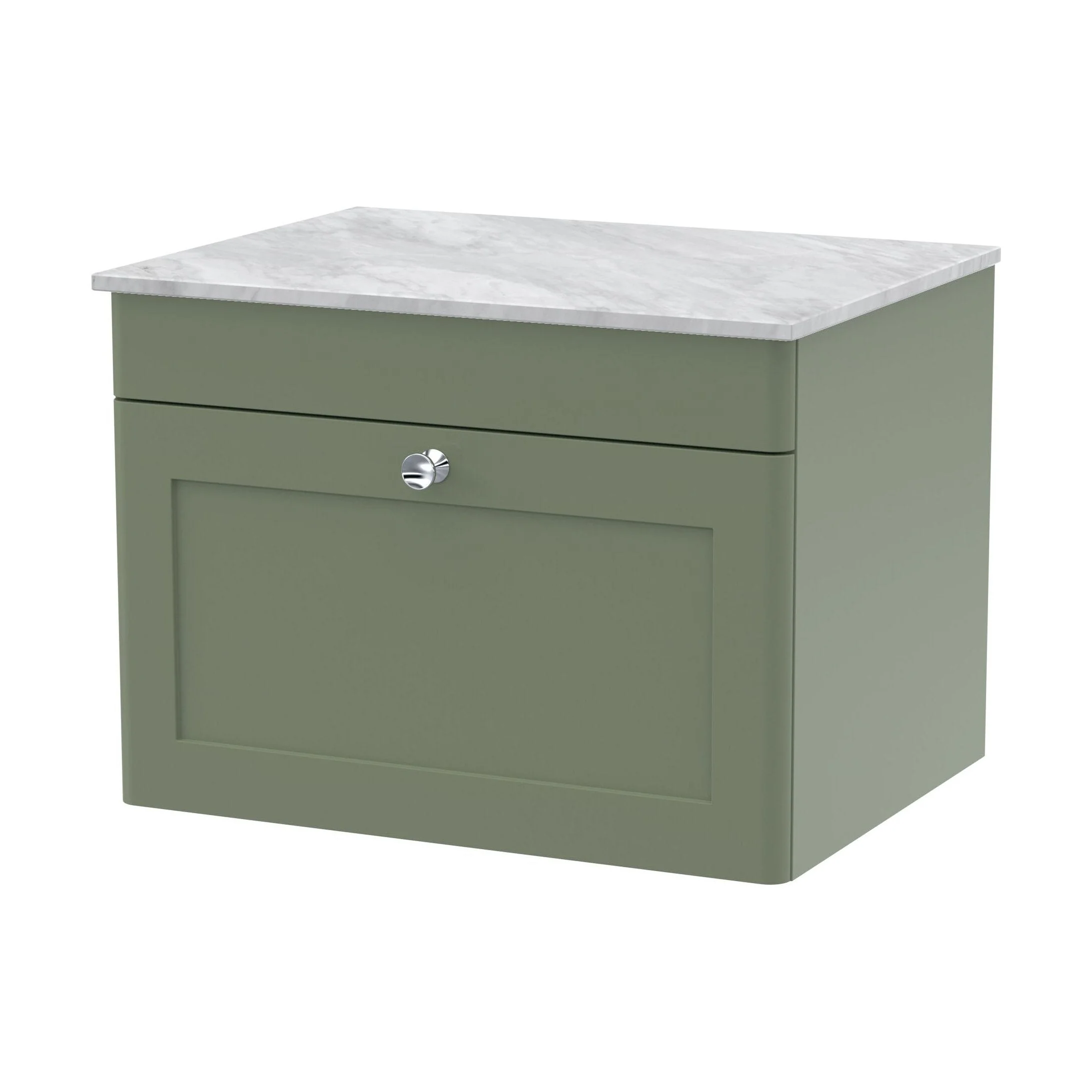 Swynnerton Traditional 1 Drawer Wall Hung Vanity Unit with Marble Top, Satin Green, 600mm