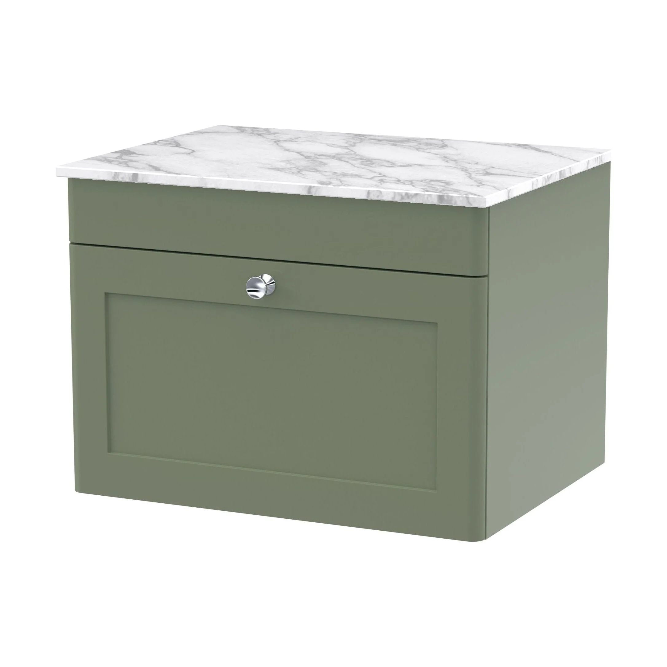 Swynnerton Traditional 1 Drawer Wall Hung Vanity Unit with Marble Top, Satin Green, 600mm