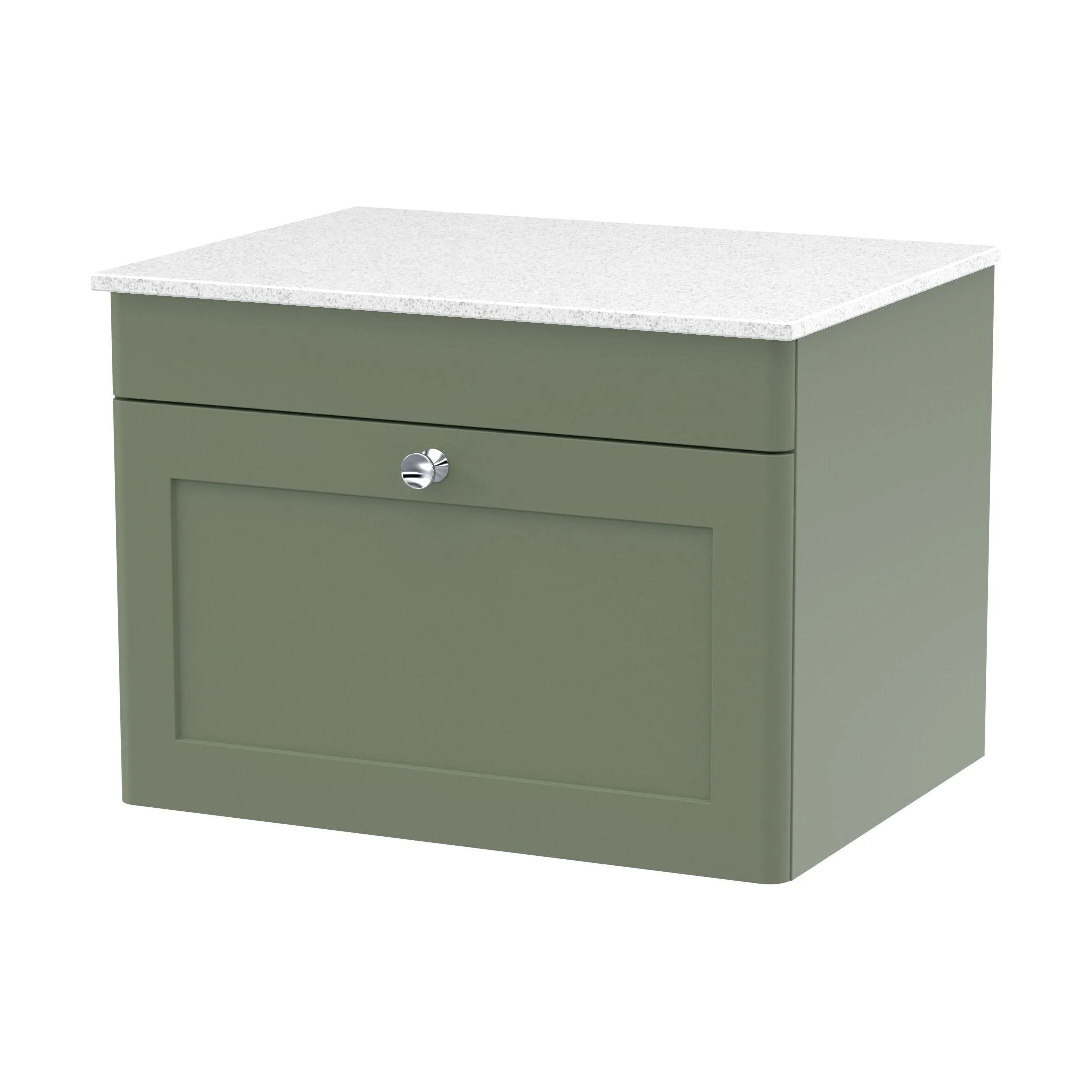 Swynnerton Traditional 1 Drawer Wall Hung Vanity Unit with Marble Top, Satin Green, 600mm